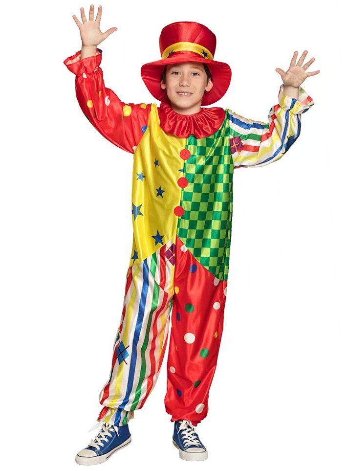 Boland Clown-Kostüm Clown Kostüm bunt Karneval Faschingskostüm Kinder, Fröhlich-buntes Clownskostüm für Fasching und Karneval