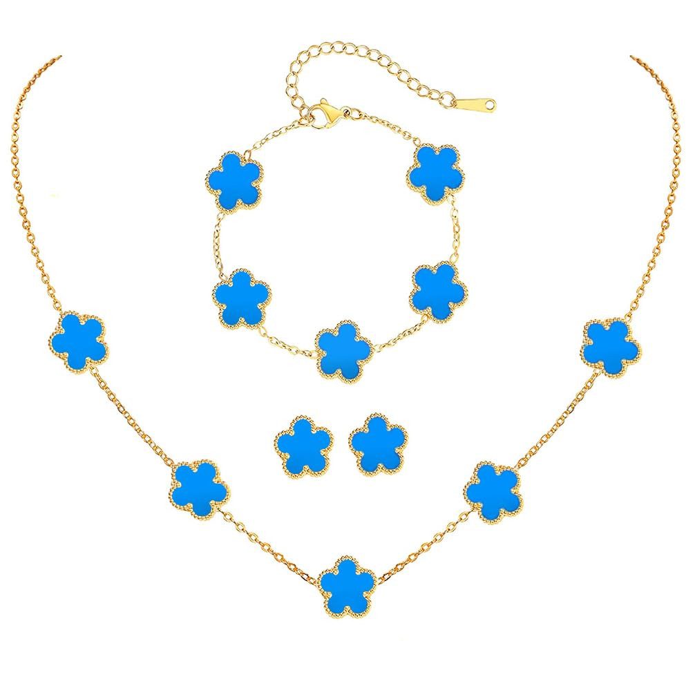MOPUEA Schmuckset Kleeblatt Schmuck-Set Armband Halskette & Ohrringe mit Geschenkbox