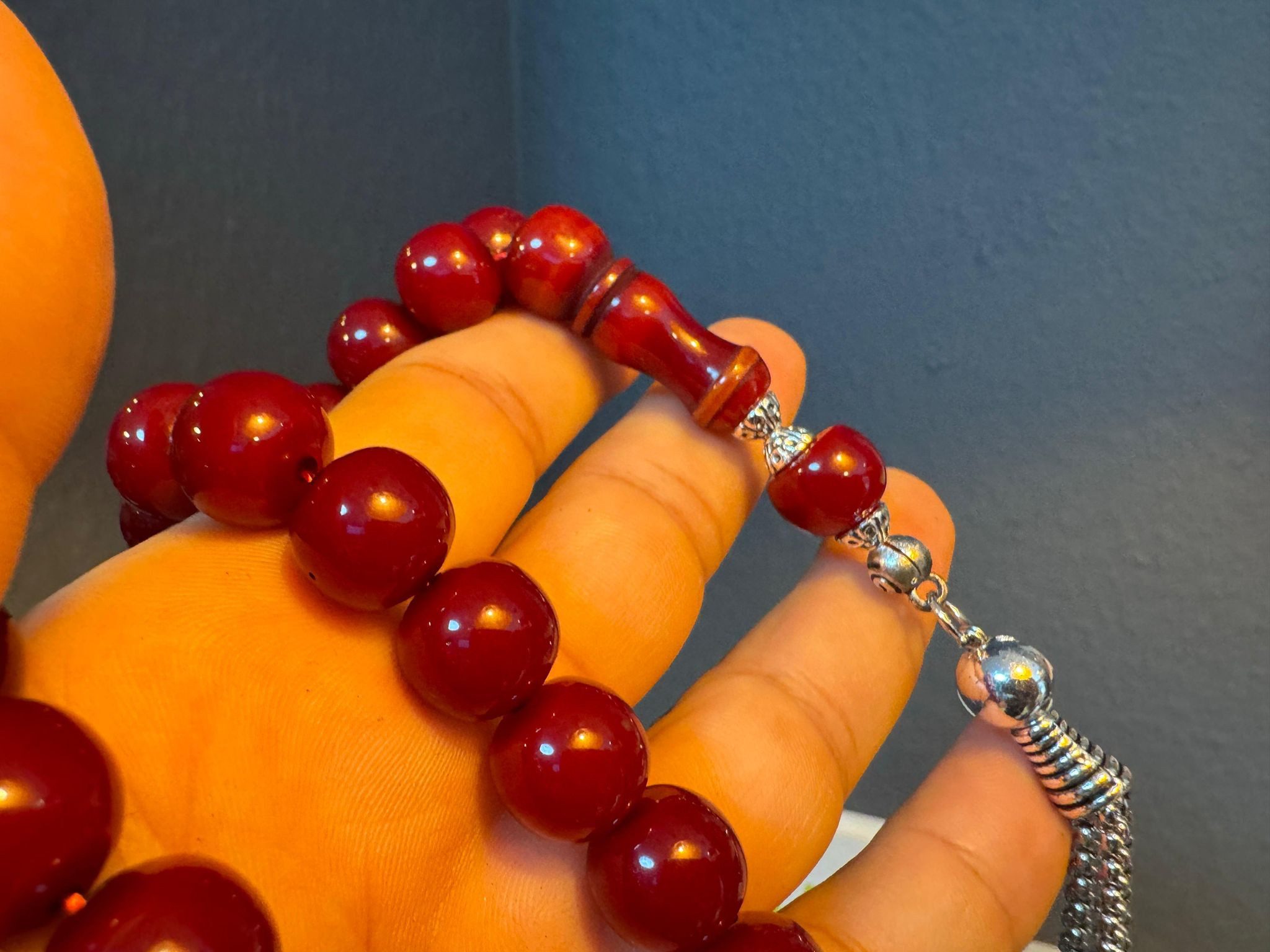 TesbihBid Kettenanhänger Osmanli Kirschrote Gebetskette (Bakalite Subha Ates, Amber Prayerbeads Rosary Faturan, 33-tlg., Die schönsten Geschenke für Männer), Gebetskette Tesbih Misbaha Tasbeeh