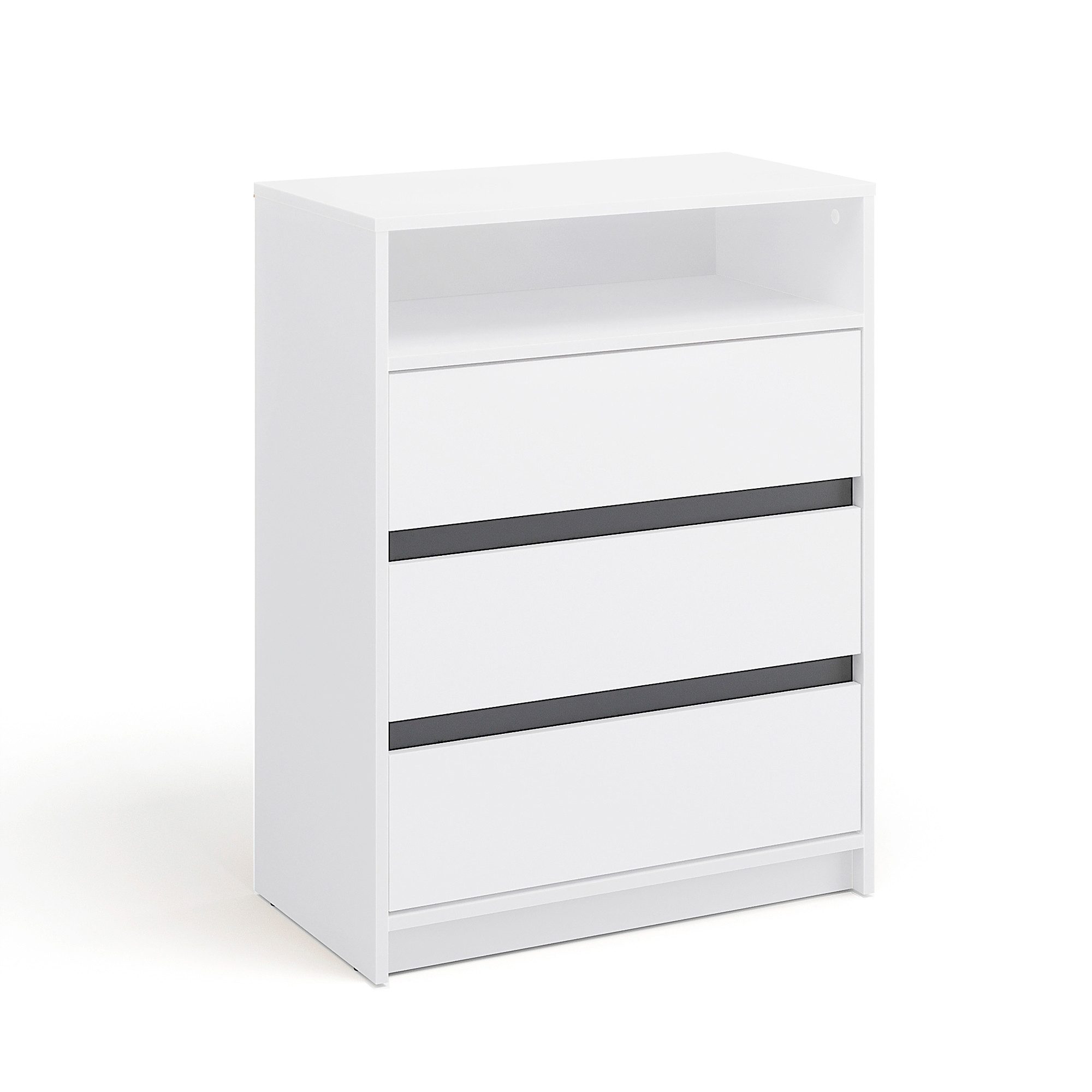 KOMTO Kommode Leon mit 3 Schubladen - Komodenschrank für Schlafzimmer, Schubladenkommode mit 1 offenen Fächern für Wohnzimmer 70 x 37 x 90 cm