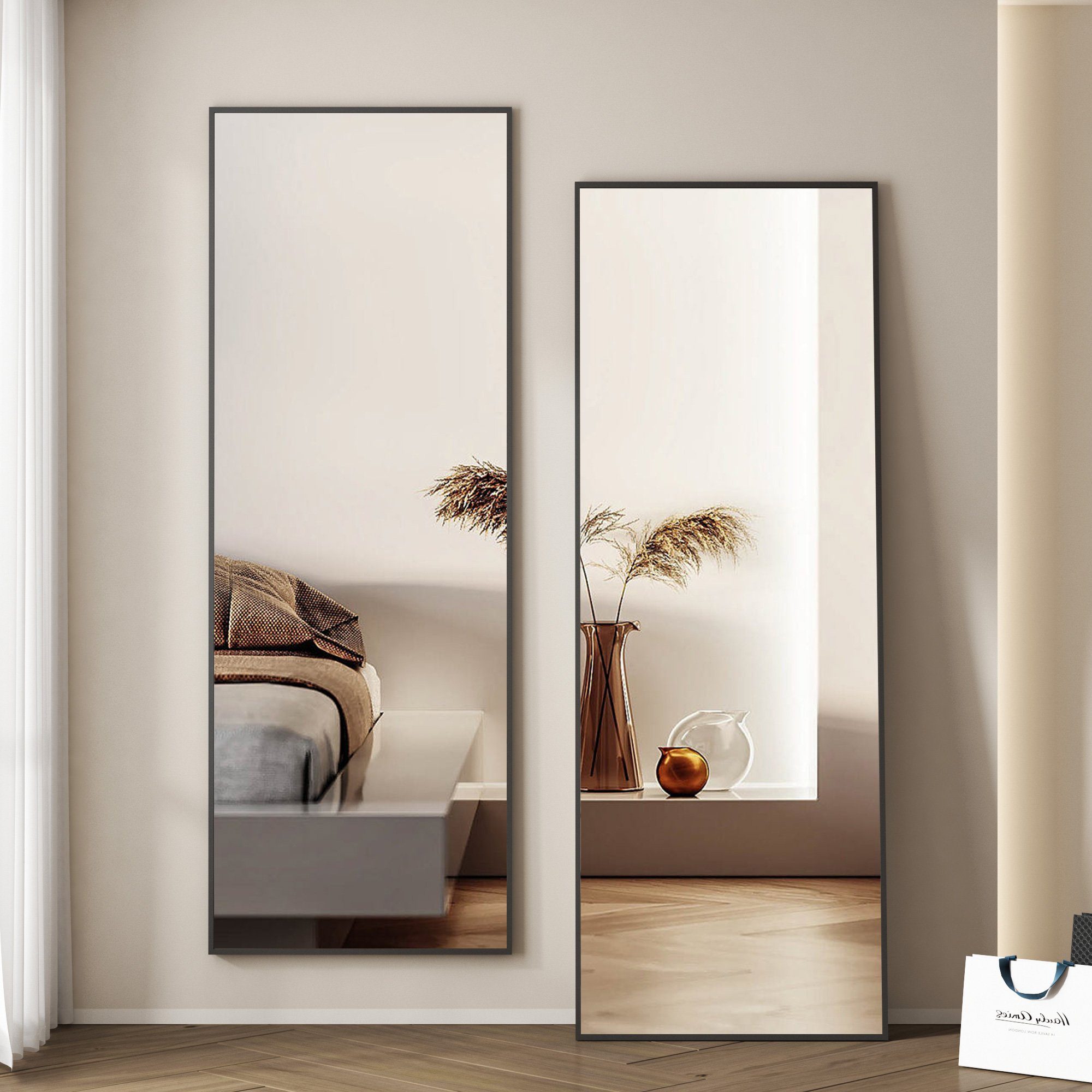 Boromal Ganzkörperspiegel Wand Schwarz mit Metall günstig online kaufen