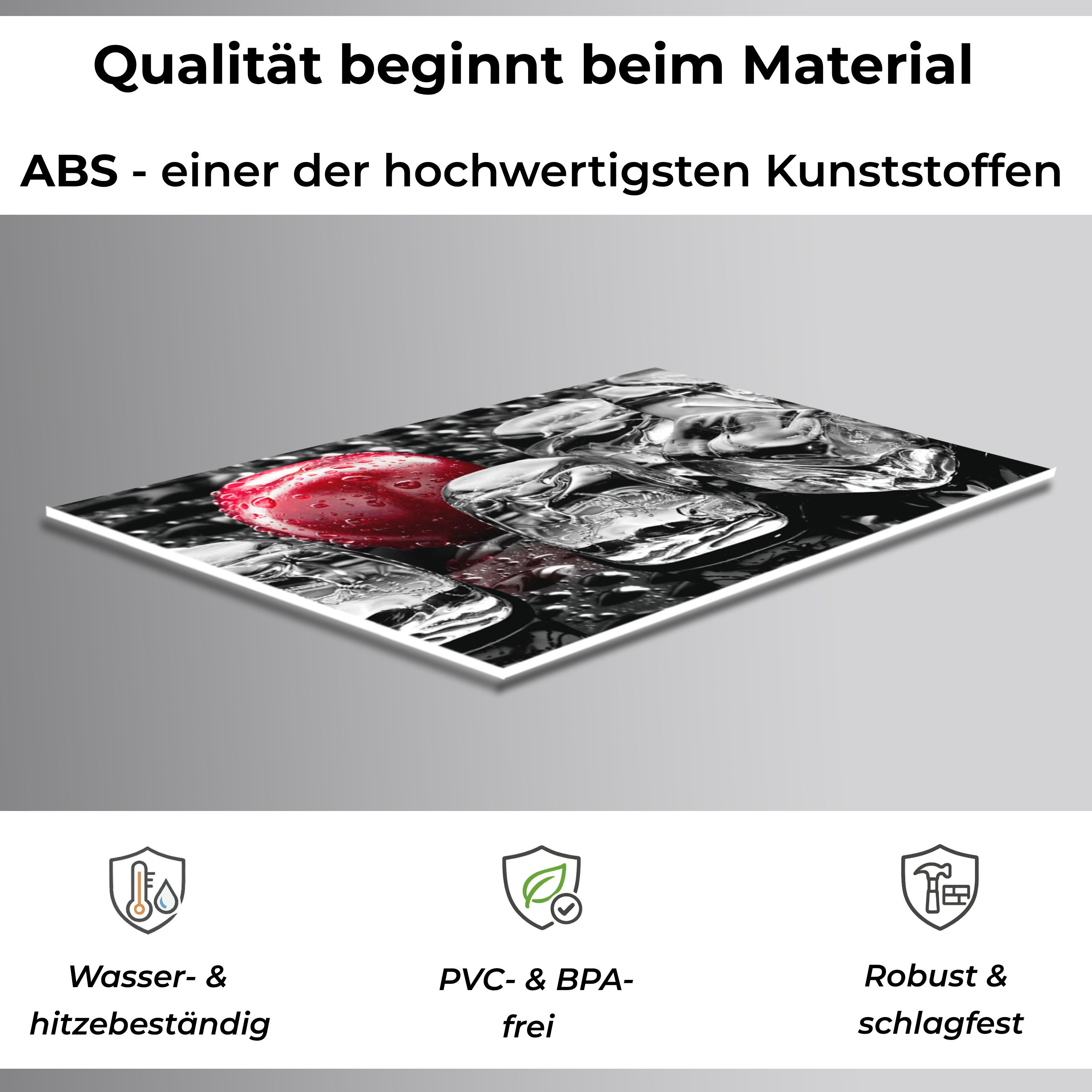 Rodnik Küchenrückwand Eiswürfel und Kirschen, monolithische ABS-Platte mit Direktdruck, formstabil und langlebig