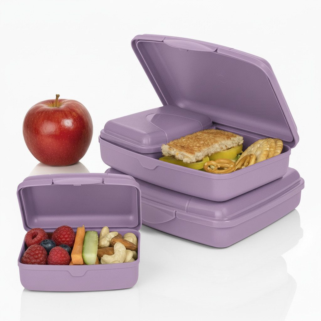 Hausfelder Lunchbox Brotdosen 4er Set flach violett, Kunststoff, (4er Set, 4-tlg., 2 große Brotdosen und 2 kleine Snackboxen), spülmaschinengeeignet, langlebig, bruchfest, BPA-frei