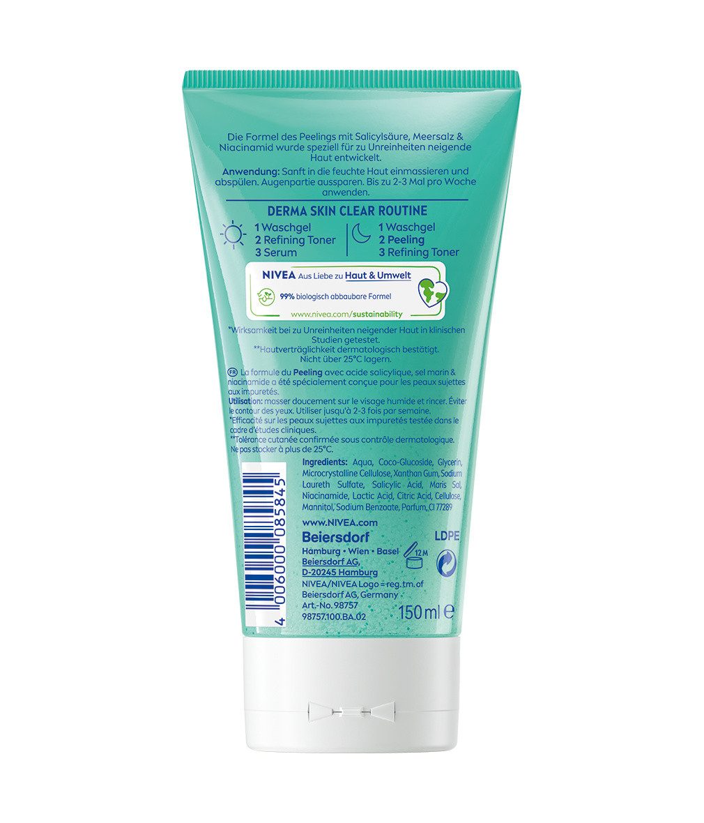 Nivea Gesichtspeeling Derma Skin Clear Peeling, 3 x 150ml, 3-tlg.