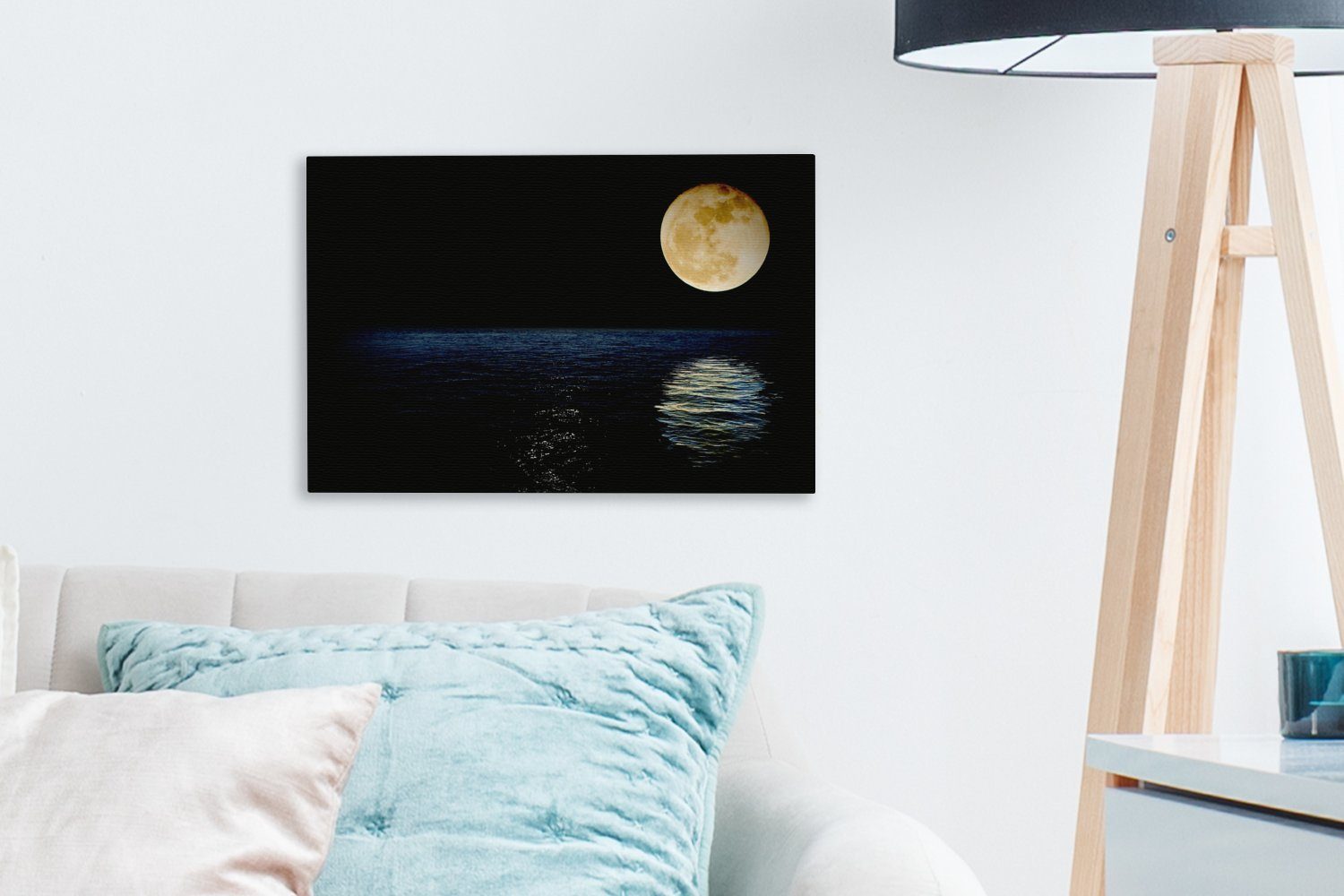 OneMillionCanvasses® Leinwandbilder, - cm Leinwandbild Mond Meer Nacht, Aufhängefertig, Wanddeko, 30x20 (1 Wandbild St), -