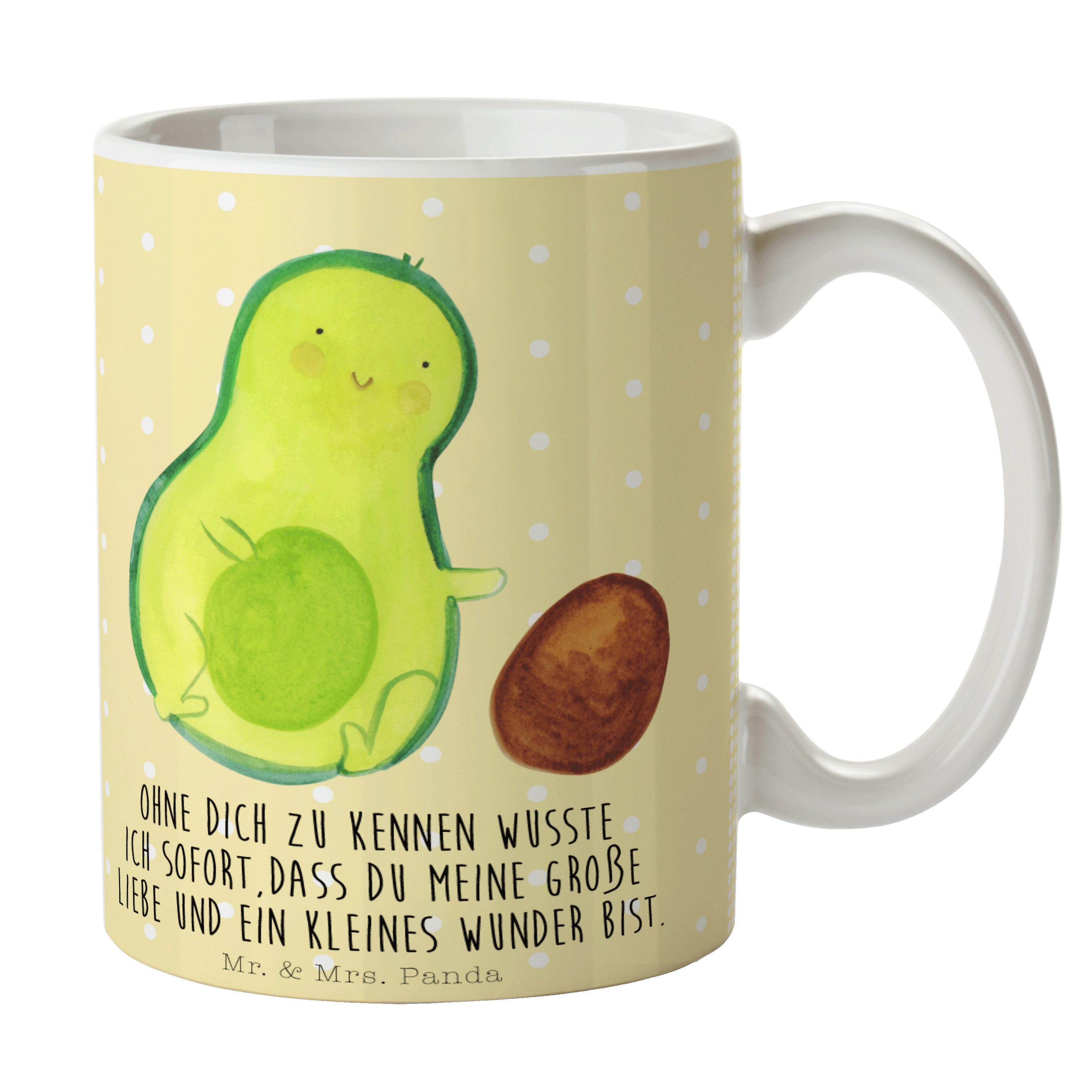 Mr. & Mrs. Panda Tasse Avocado rollt Kern - Gelb Pastell - Geschenk, Tasse, Liebe, Vegan, Te, Keramik | Tassen