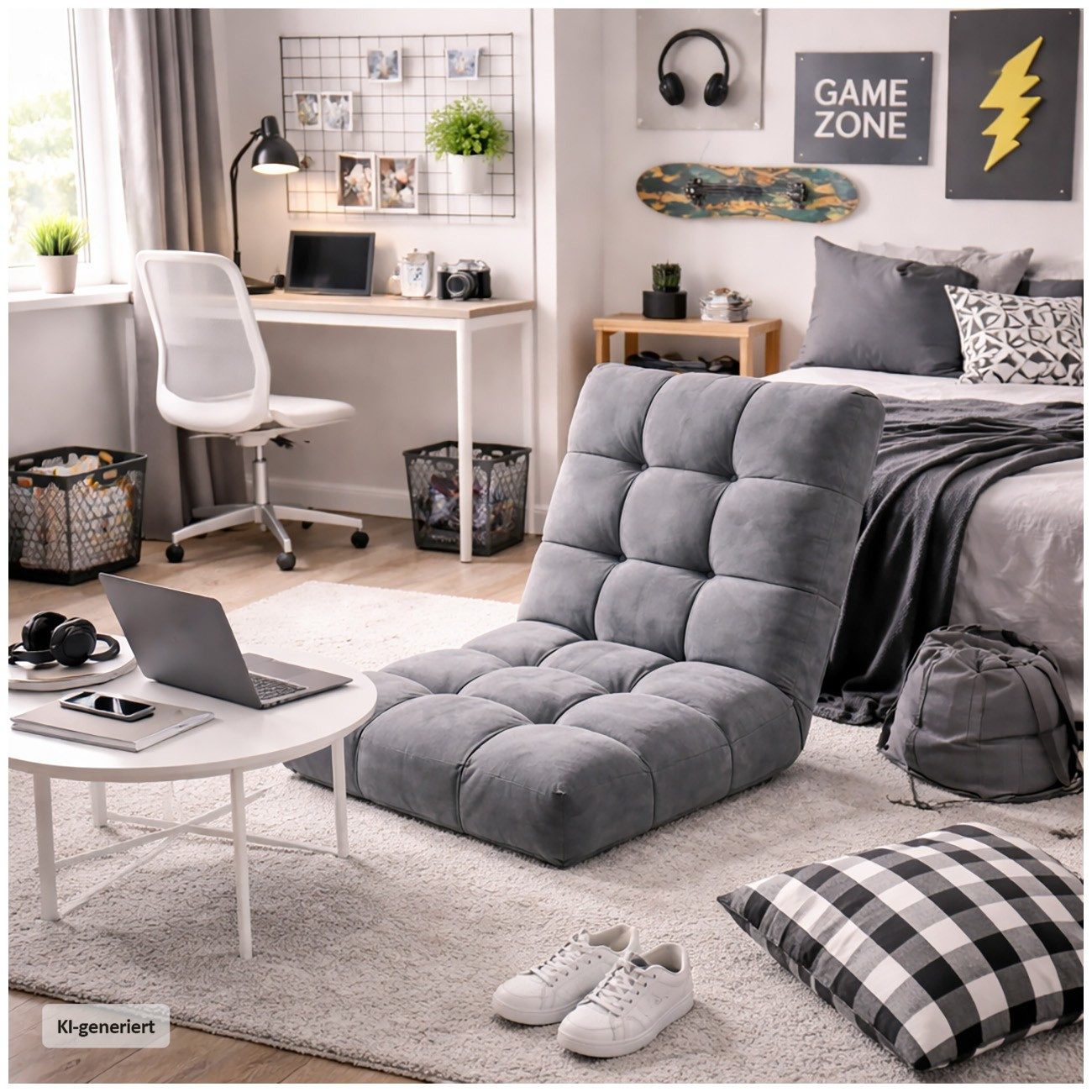 HTI-Living Relaxsessel Bodensessel Grau klappbar mit Rückenlehne verstellbar (1 Stück), Loungesessel