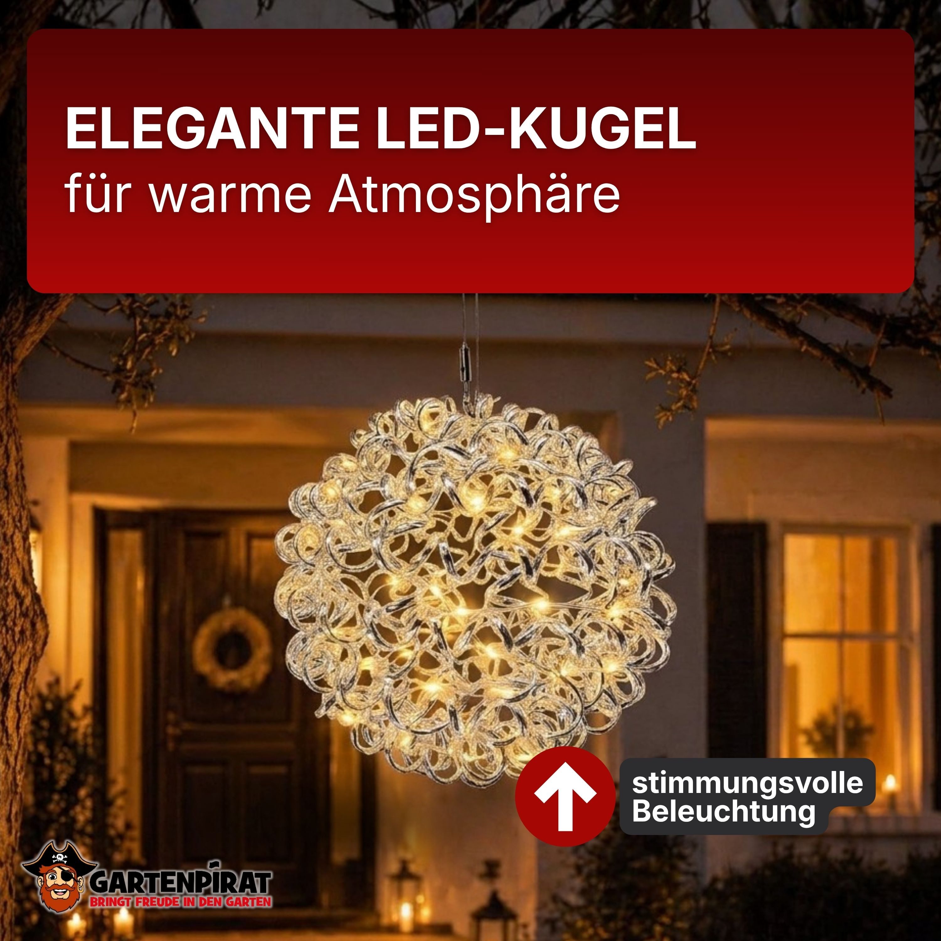 Gartenpirat Dekolicht Kugel o. Stern Silberdraht Alu, LED´s warmweiß, Timer, Weihnachtsdeko, Ideal zum kombinieren für Weihnachten – Bild 2 von 5