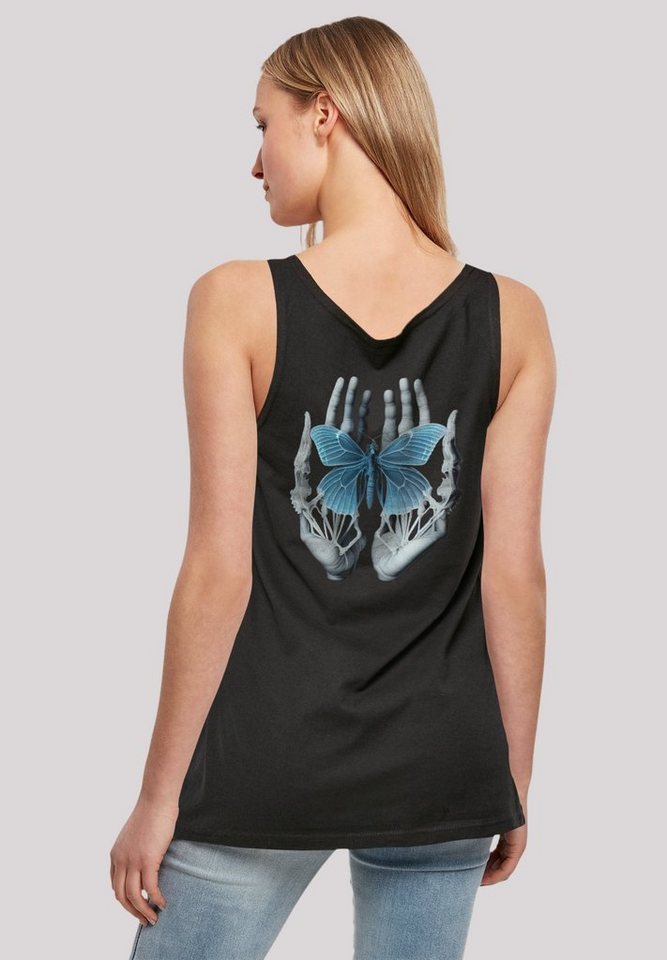 F4NT4STIC T-Shirt Skelett Hände Schmetterling Print, Doppelt genähter Saum,  lang und weit geschnitten