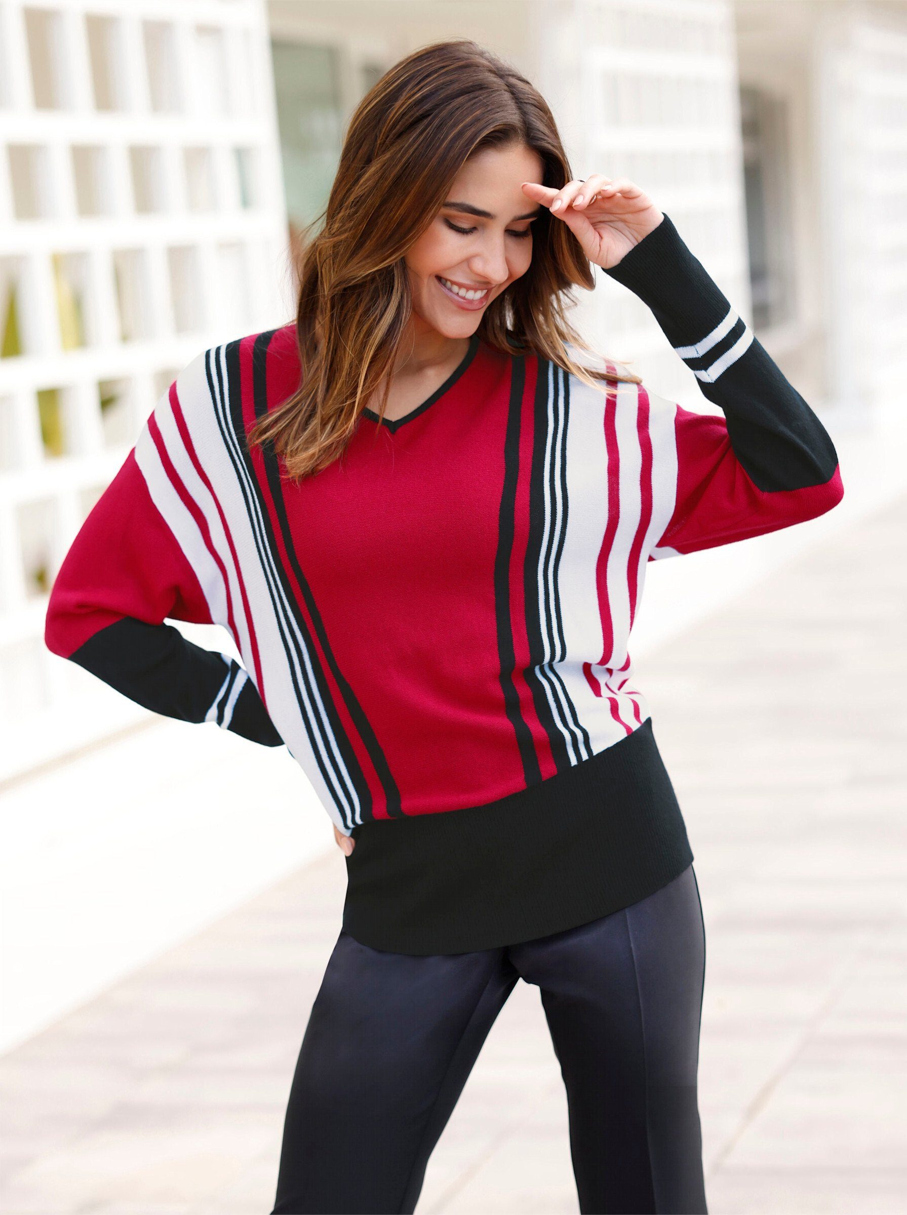 Sieh an! Strickpullover V-Pullover Langarm Jersey