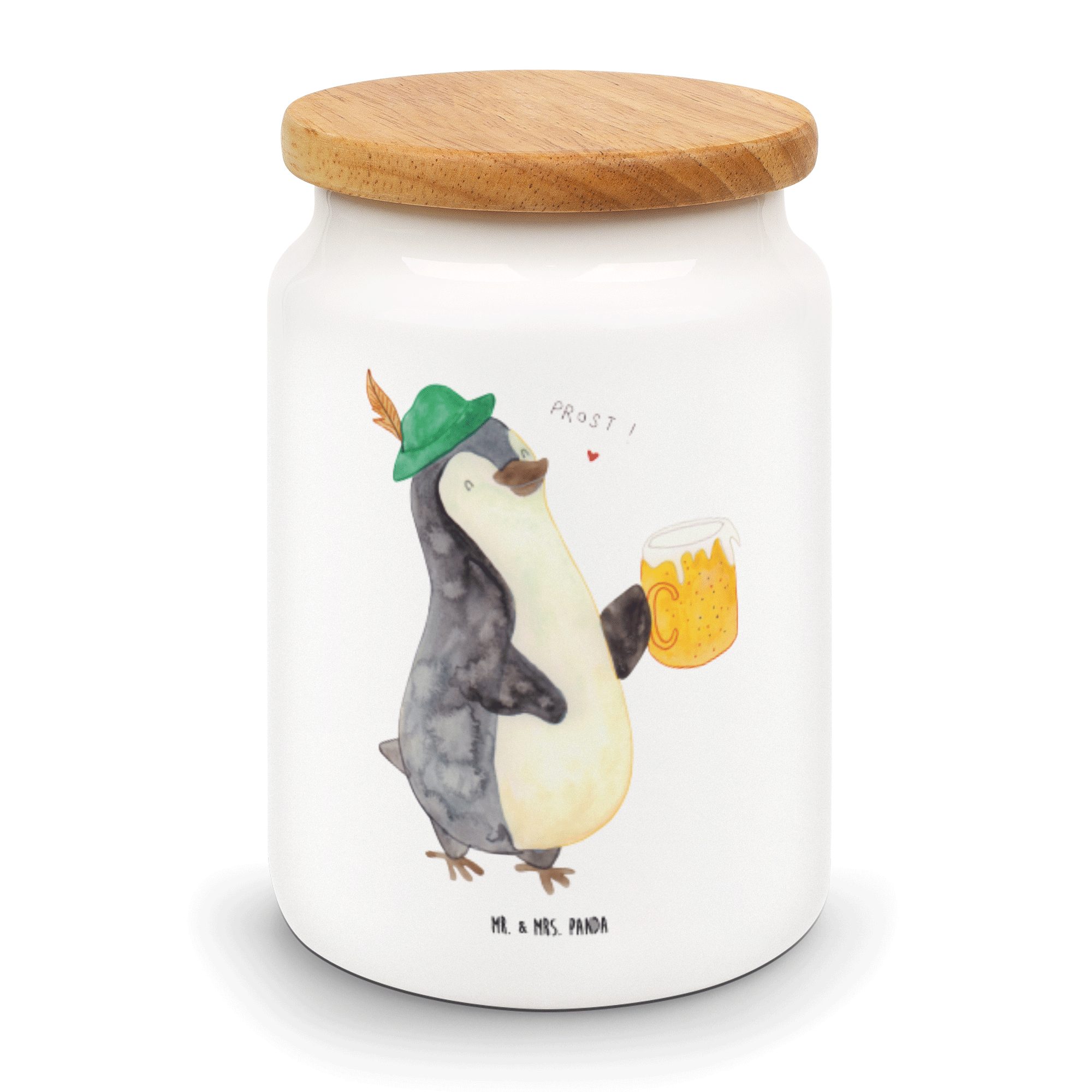 Mr. & Mrs. Panda Vorratsdose Pinguin Bier - Weiß - Geschenk, Feierabend, Dose, Bierchen, Pinguine, Keramik, (1-tlg)