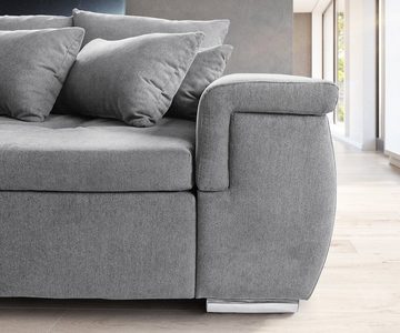 DELIFE Big-Sofa Navin, Grau 275x116 cm Sofa mit Kissen