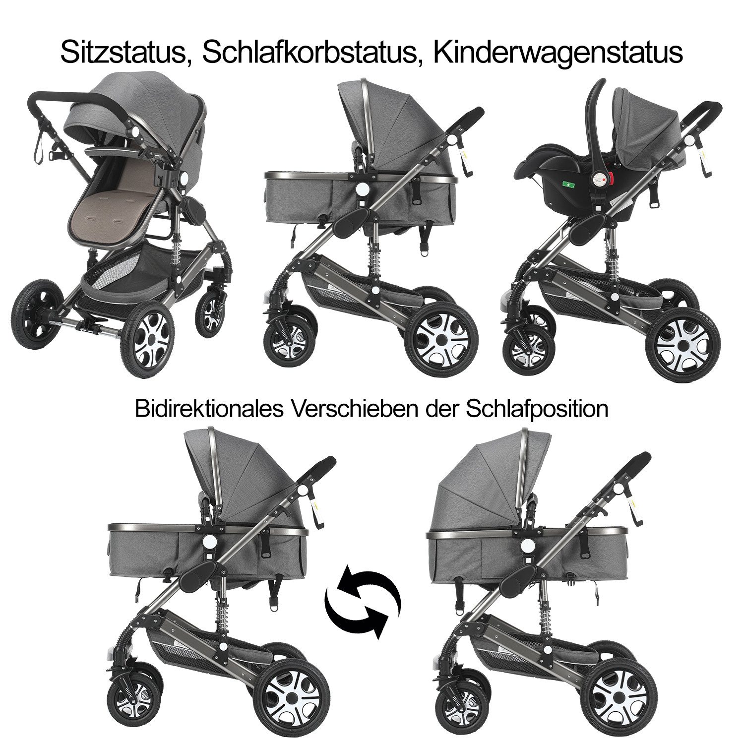 oyajia Kombi-Kinderwagen Babyschale Baby Buggy Babywanne 3in1 Set