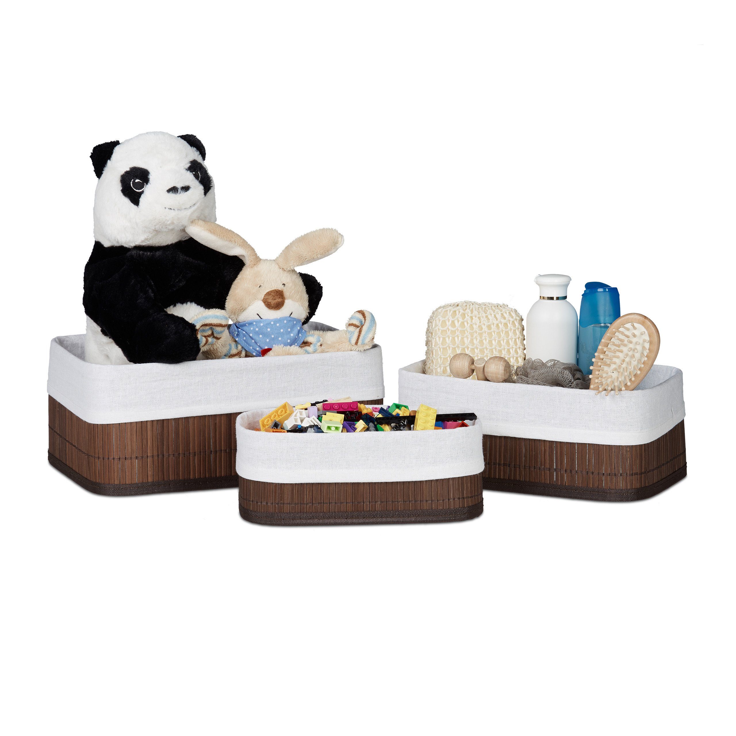 relaxdays Aufbewahrungskorb Bad 3 teiliges Set, braun günstig online kaufen