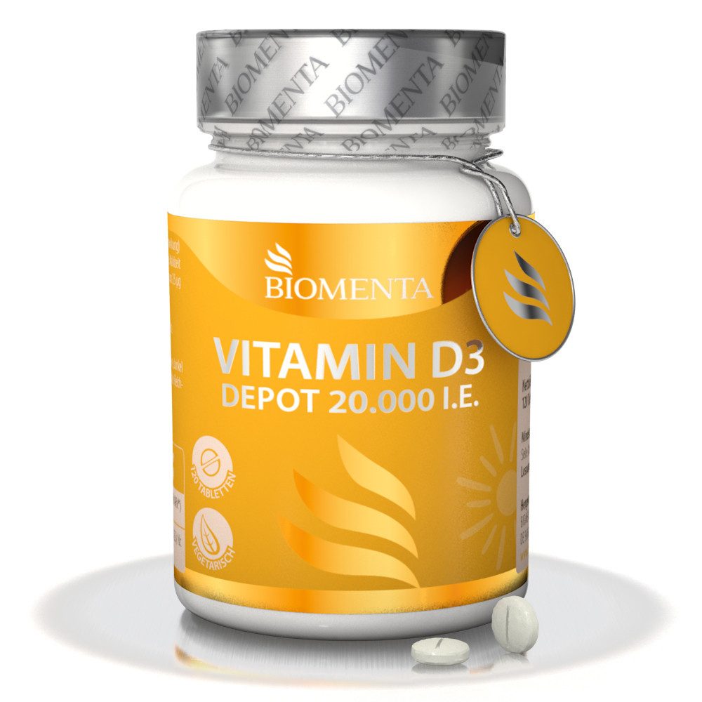 BIOMENTA Vitamin D3 Tabletten - 20.000 IE / St. - 120 Stück - Premiumqualität Tablette, 37.2 g