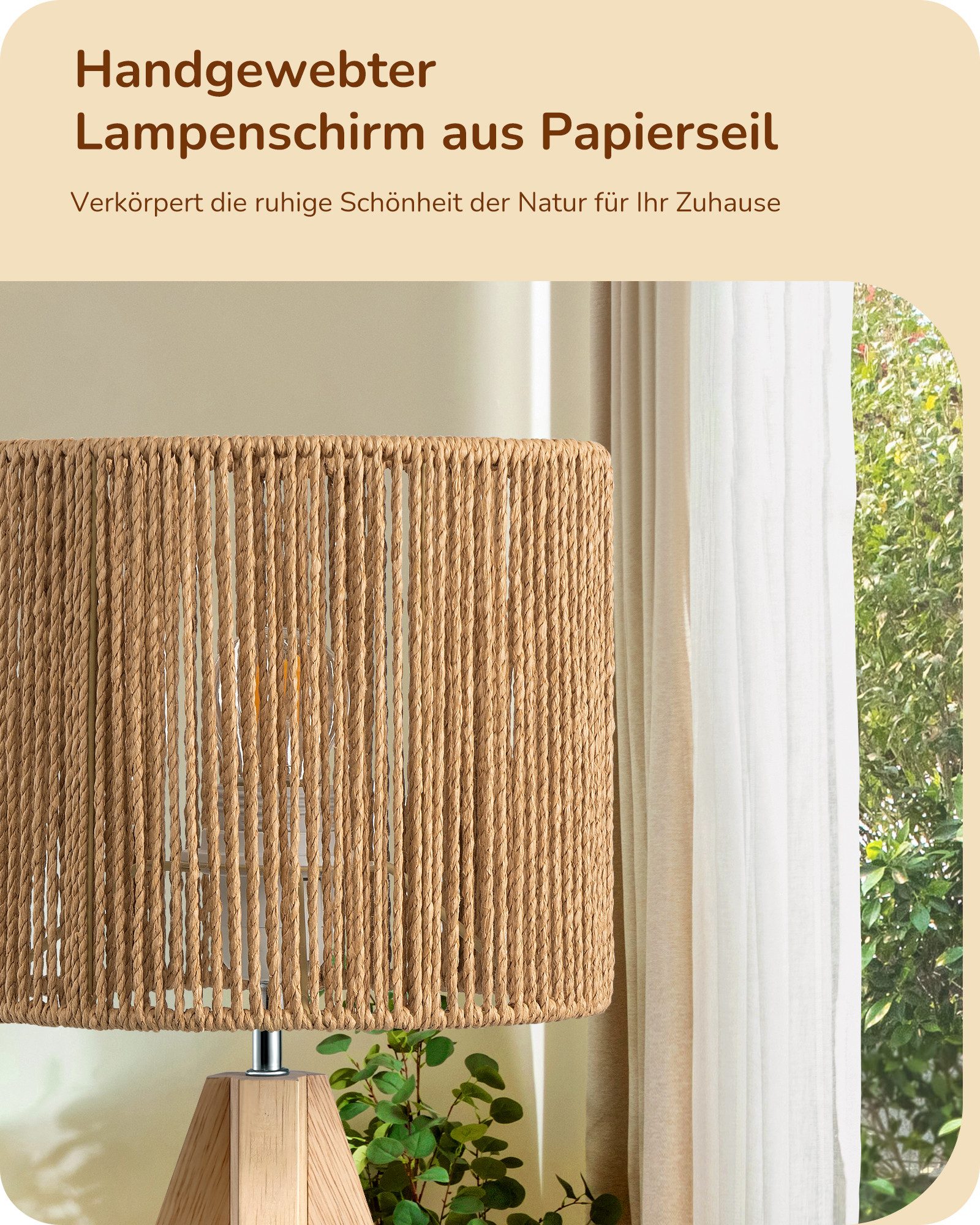 EDISHINE LED Nachttischlampe mit Seil-Lampenschirm, LED wechselbar, Warmwei günstig online kaufen