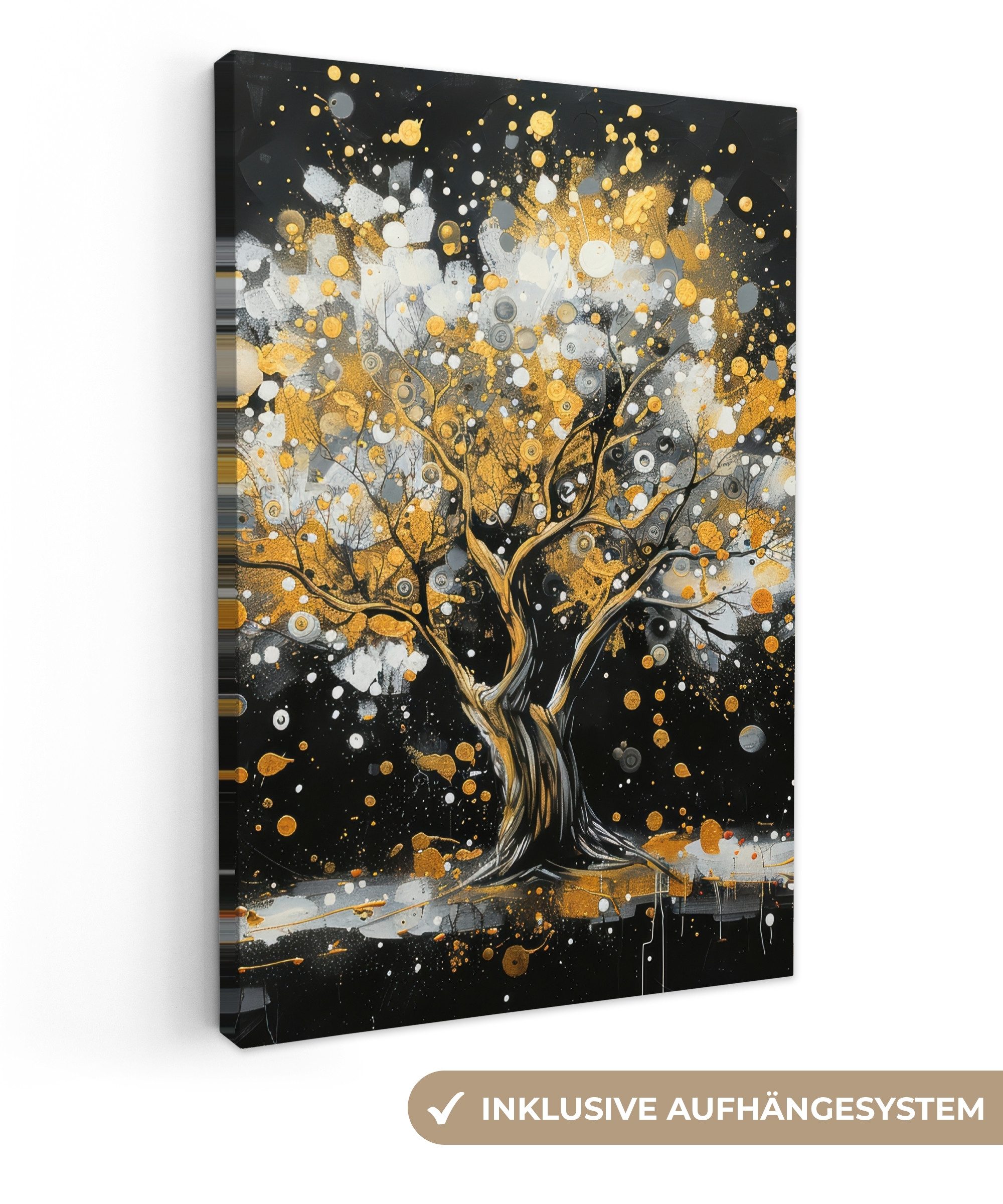 OneMillionCanvasses® Leinwandbild Baum - Schwarz - Gold - Weiß - Modern, Fo günstig online kaufen