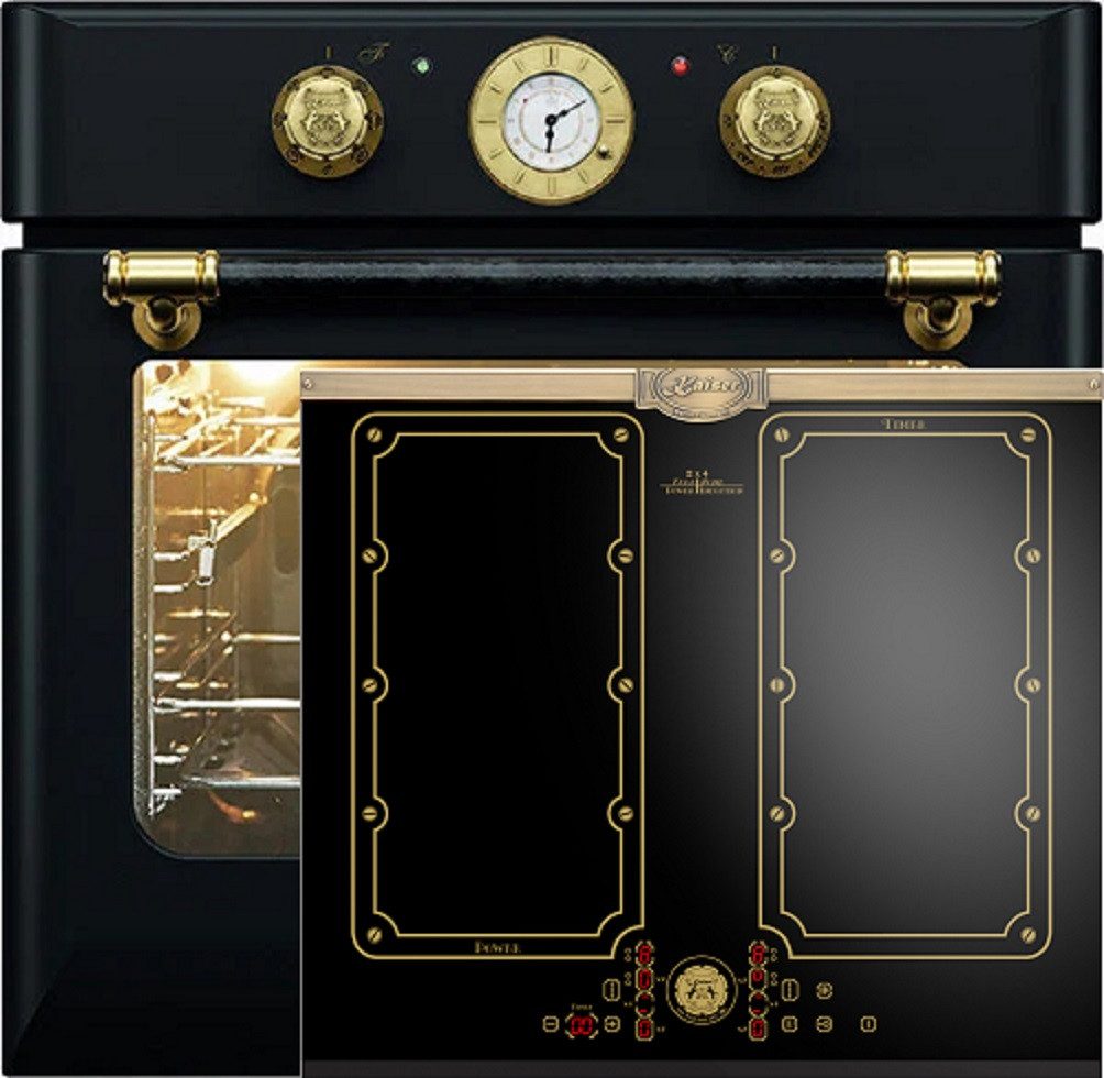 Kaiser Küchengeräte Backofen-Set Herd Set Autark Elektro Einbaubackofen 68 L Drehspieß Selbstreinigung Pizzafunktionion 60 cm mit Induktionskochfeld 60 cm FREE ZONE mit 2 FLEX Induktions-Zonen EH 6432 BE+ KCT 6192 FI Em.., mit 1-fach-Teleskopauszug