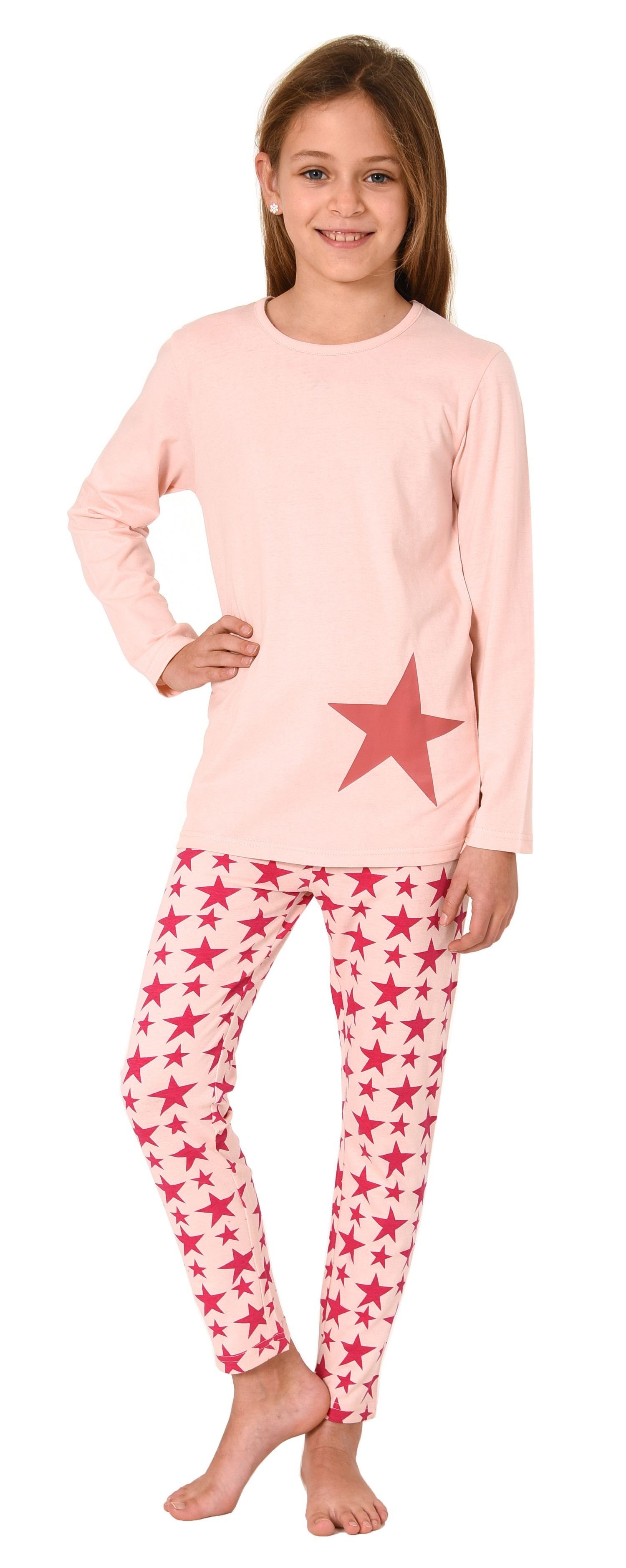 Schöner Normann Pyjama langarm rose Mädchen Sterne-Optik Schlafanzug Pyjama in