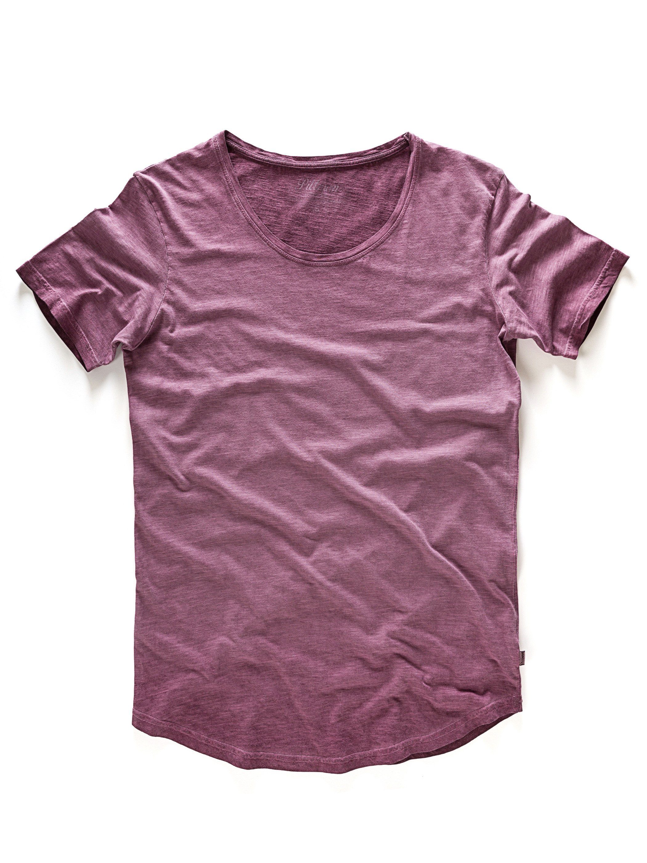 (1-tlg) mauve T-Shirt Crew Lila (mellow Neck Tee Shredder Washed Oversize Basic (171612) Pittman