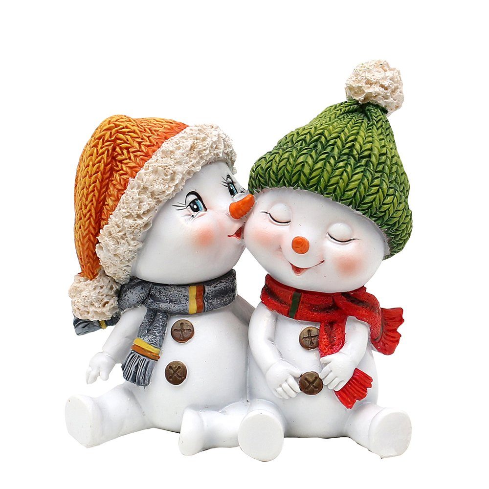 Dekofigur Schneekinderpaar mit Mütze und Schal in rot, grau, orange, grün