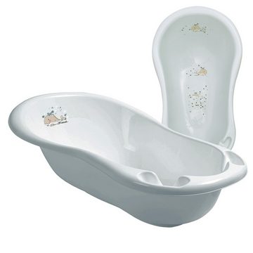 Maltex Babybadewanne WAL Silbergrau Set 4-tlg + Gestell Weiß - Babybadeset Zubehör Pflege, (Made in Europe Premium Set), ** Babywanne+ Badesitz + Topf + WC Aufsatz + Gestell **