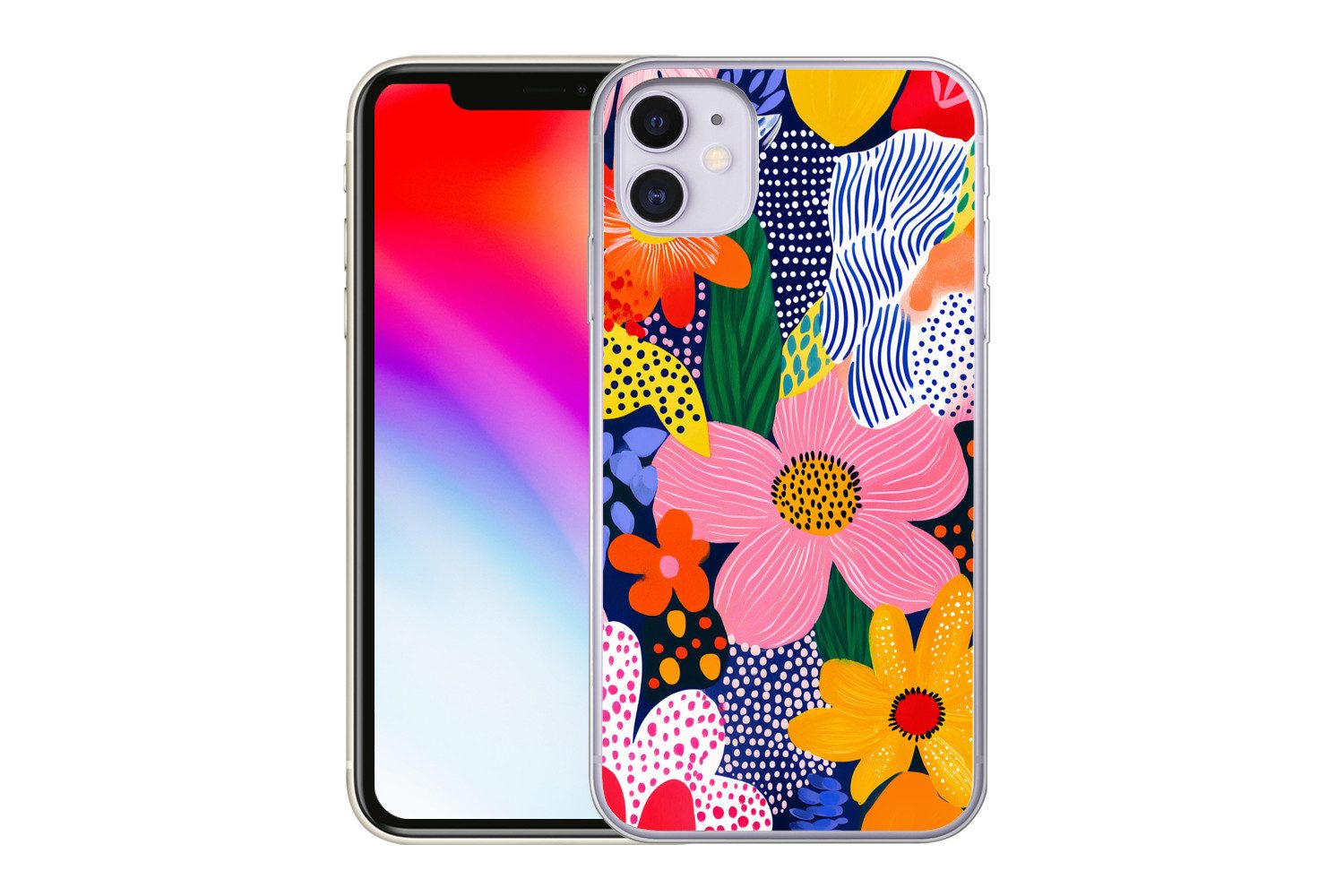 MuchoWow Handyhülle für Apple iPhone 11 Bunt - Blumen - Abstrakt - Punkte, Smartphone-Bumper, Print, Handy Schutzhülle Dünn
