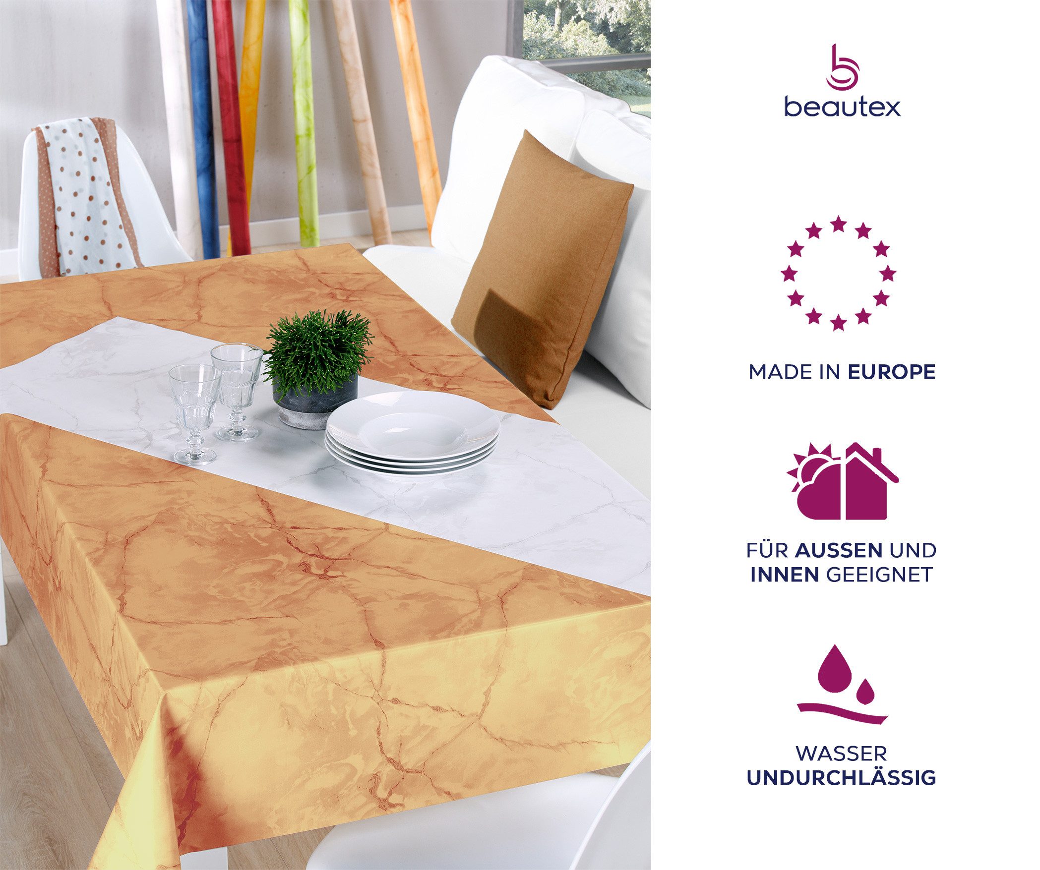 Beautex Tischdecke Wachstuchtischdecke Marmoroptik abwaschbar fleckenabweisend edel (1-tlg) – Bild 3 von 5
