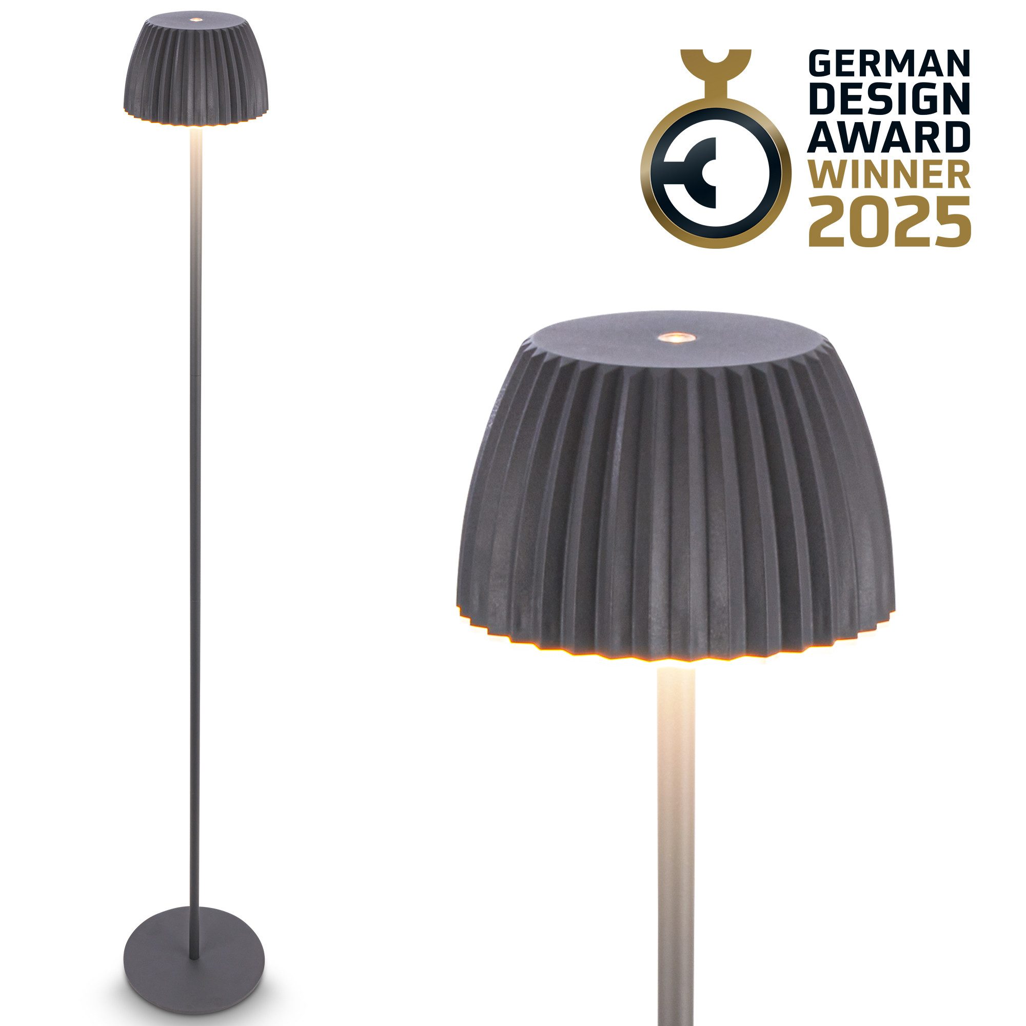LED Stehlampe Riffle Stehleuchte kabellos Akku dimmbar Design Award USB-C