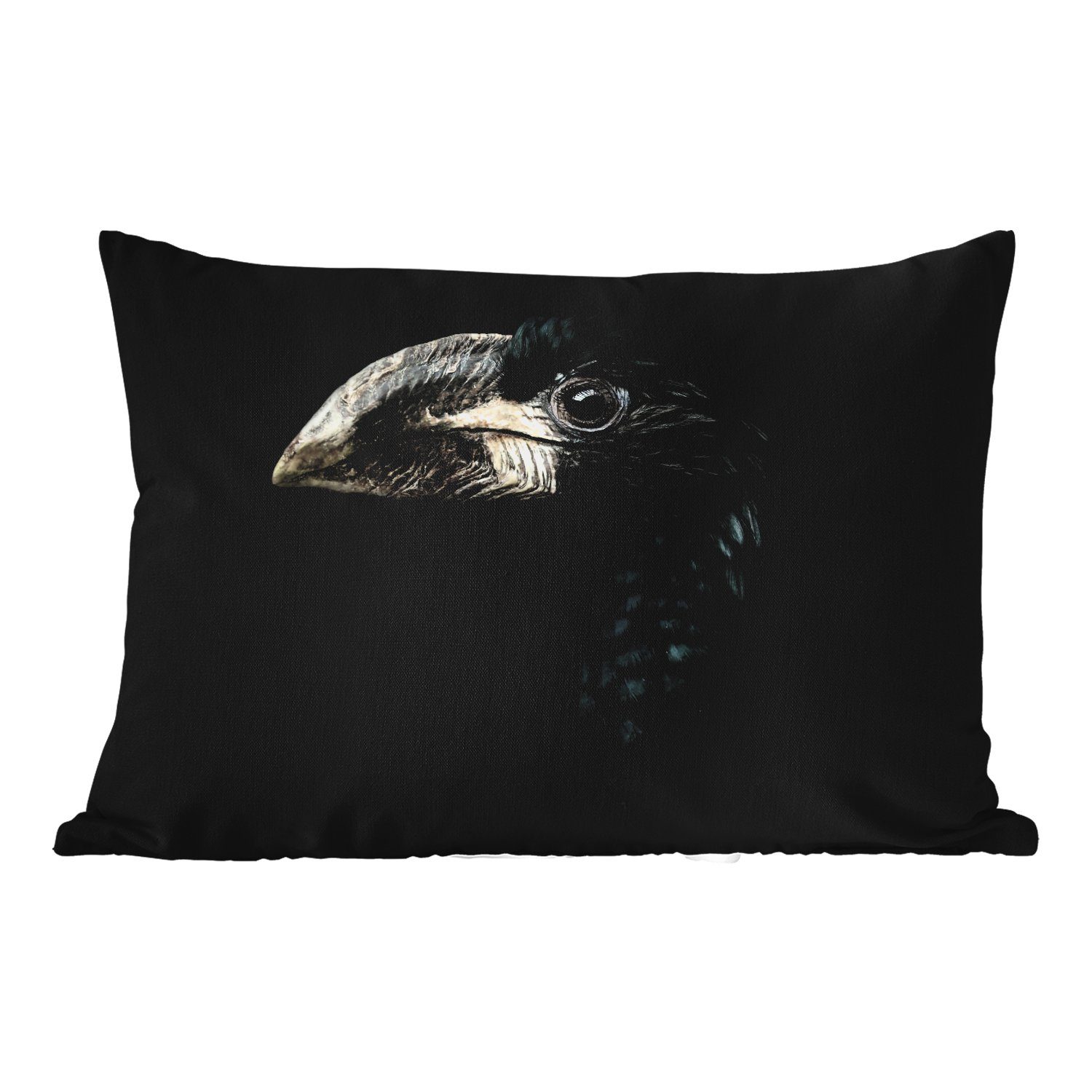 MuchoWow Dekokissen Vogel - Porträt - Hornvogel - Schwarz - Tiere, Outdoor-Dekorationskissen, Polyester, Dekokissenbezug, Kissenhülle