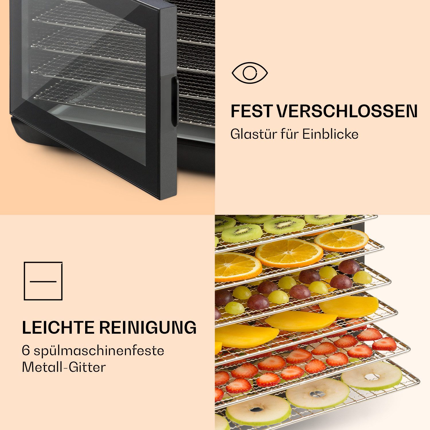 Klarstein Dörrautomat Arizona Jerky 500 W, Dörrautomat groß für Pilze Obst Trockner Dörrgerät Dehydrator – Bild 3 von 5