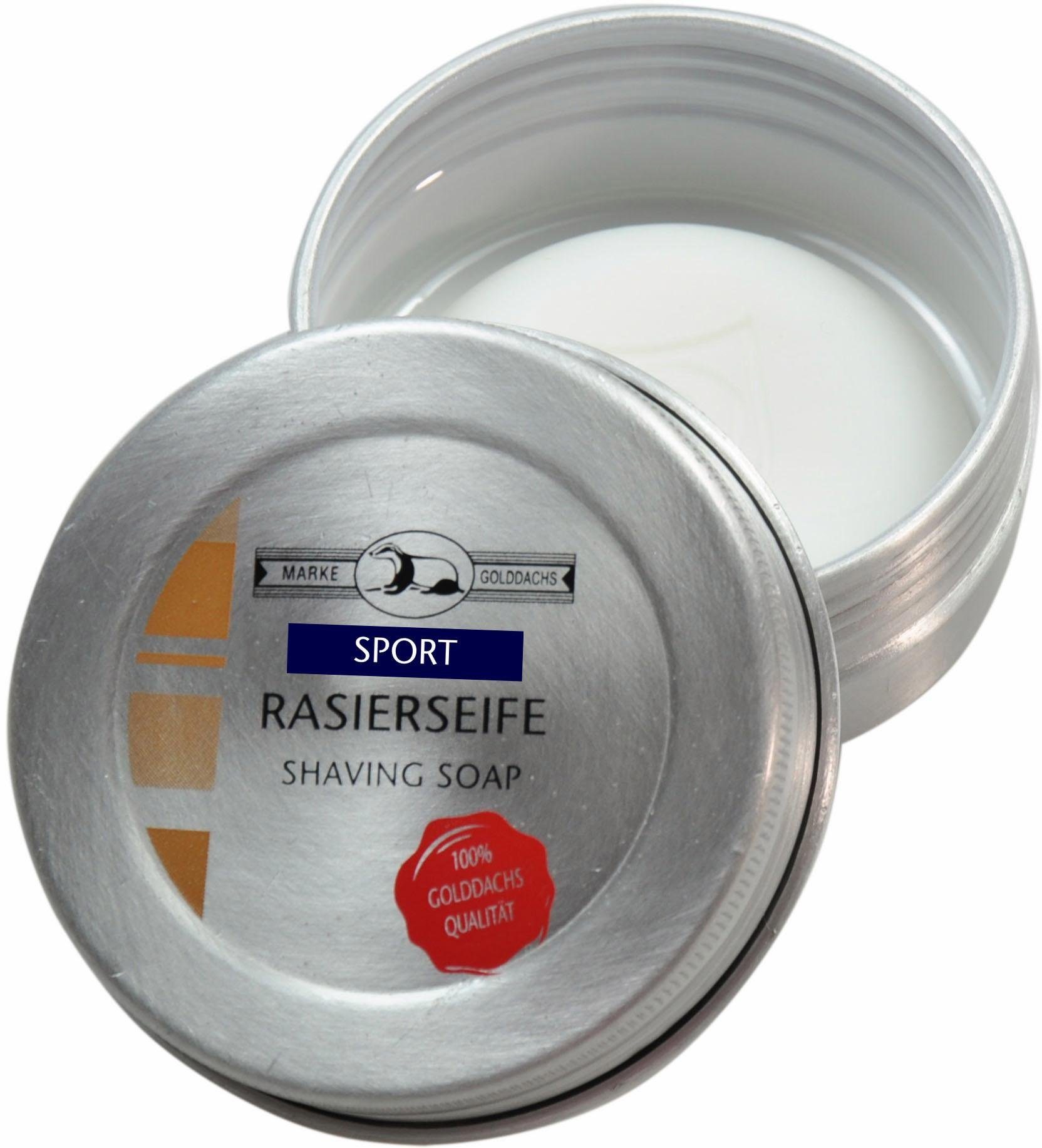 Golddachs Rasierseife Sport, Feste Seife sorgt für optimale Haarentfaltung durch hohen pH-Wert.