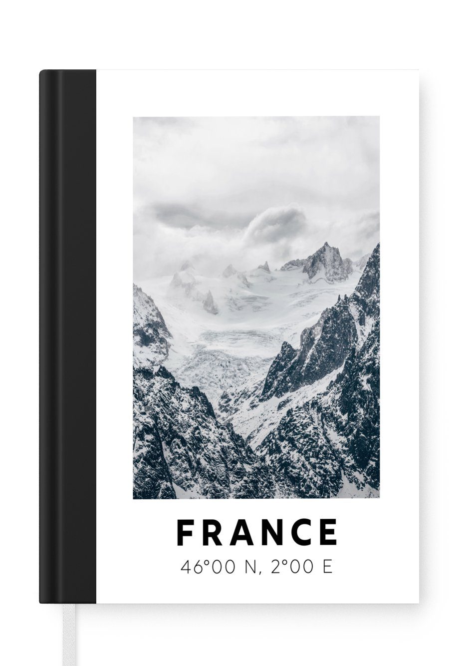 MuchoWow Notizbuch Frankreich - Journal, A5, Haushaltsbuch Schnee, 98 - Tagebuch, Merkzettel, Seiten, Berge Notizheft