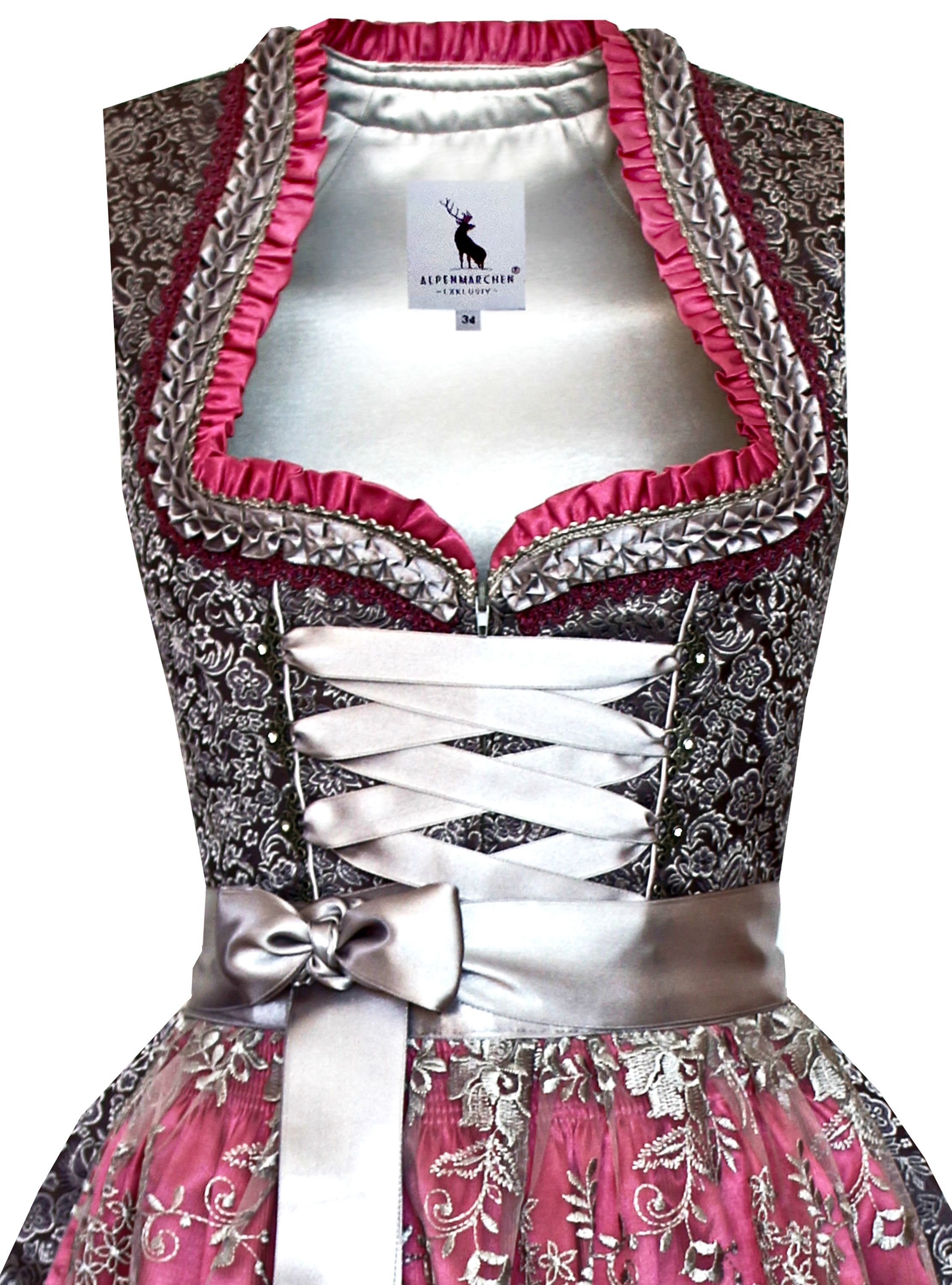 Alpenmärchen Dirndl Dirndl Isabella in Grau und Pink - ALM907 günstig online kaufen