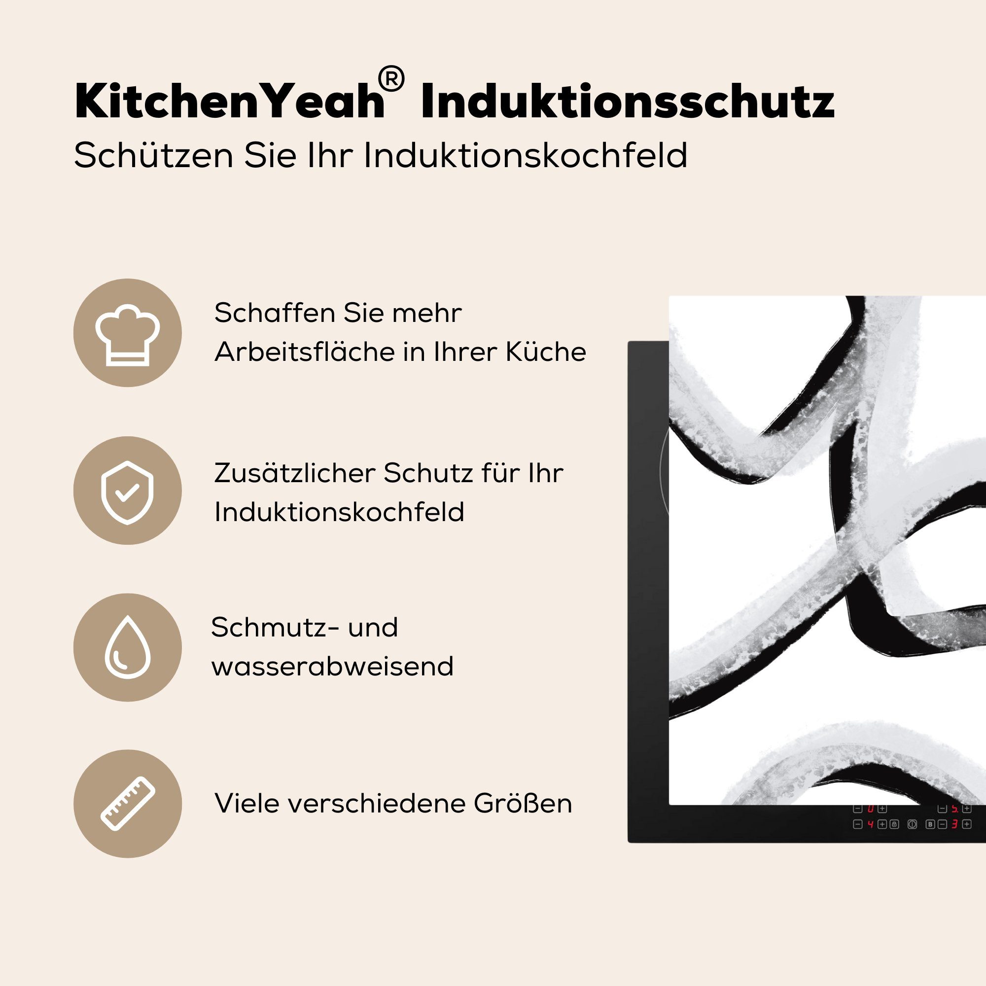 MuchoWow Minimalismus Induktionskochfeld für - 81x52 cm, Gestaltung, Linie Ceranfeldabdeckung - (1 Vinyl, Schutz Herdblende-/Abdeckplatte tlg), küche, die