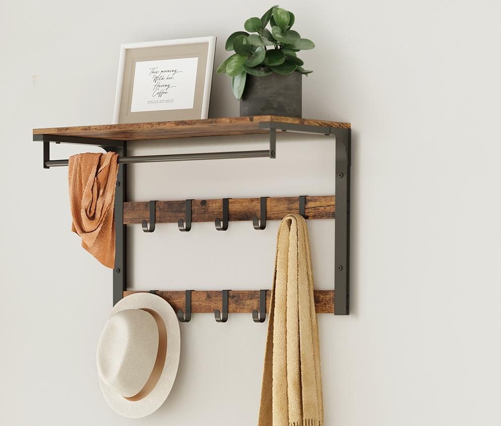 VASAGLE Wandgarderobe, Wandregal, mit Haken, 65 günstig online kaufen