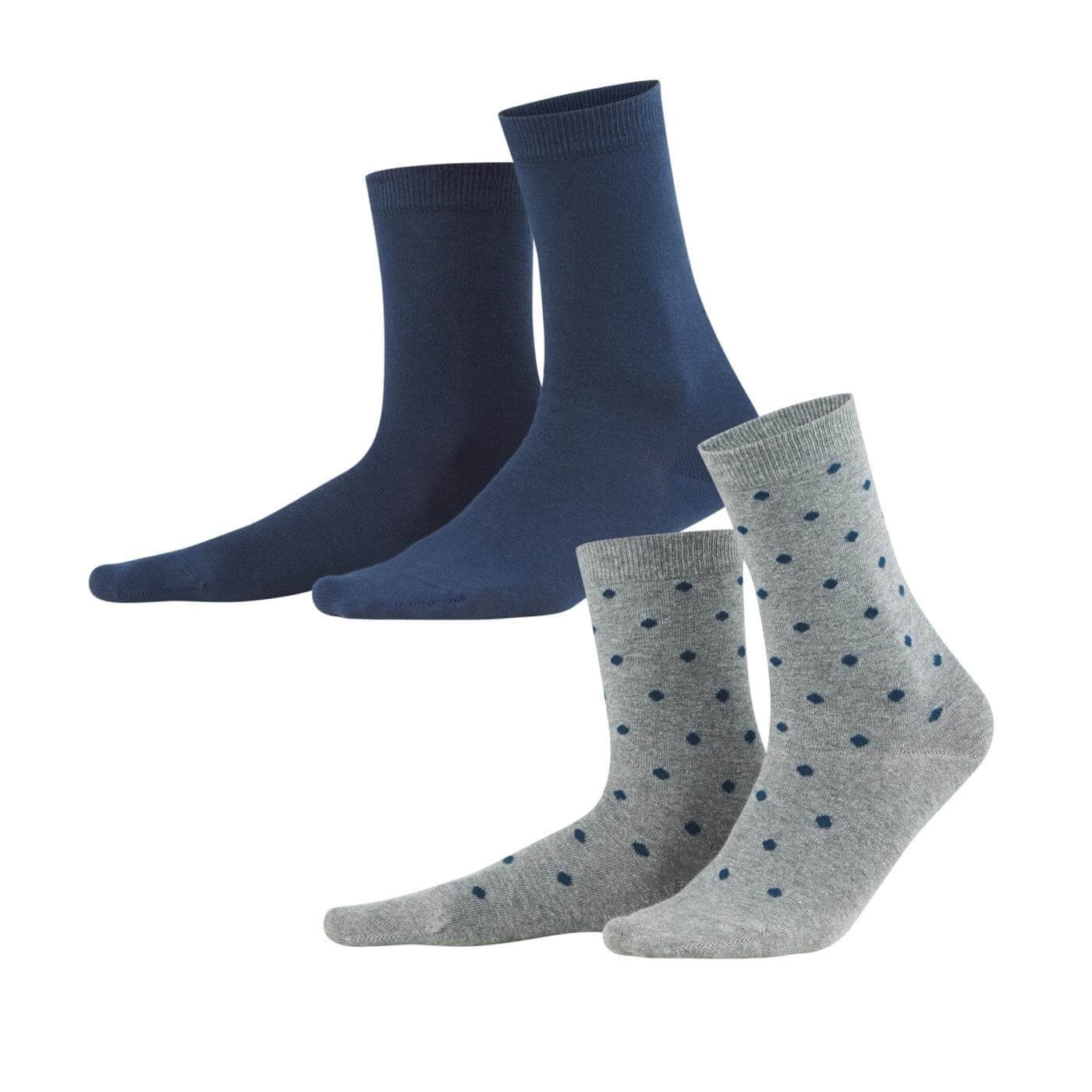 LIVING CRAFTS Socken BETTINA Einmal dezent gepunktet, einmal im passenden Uni-Ton Night Blue Dots