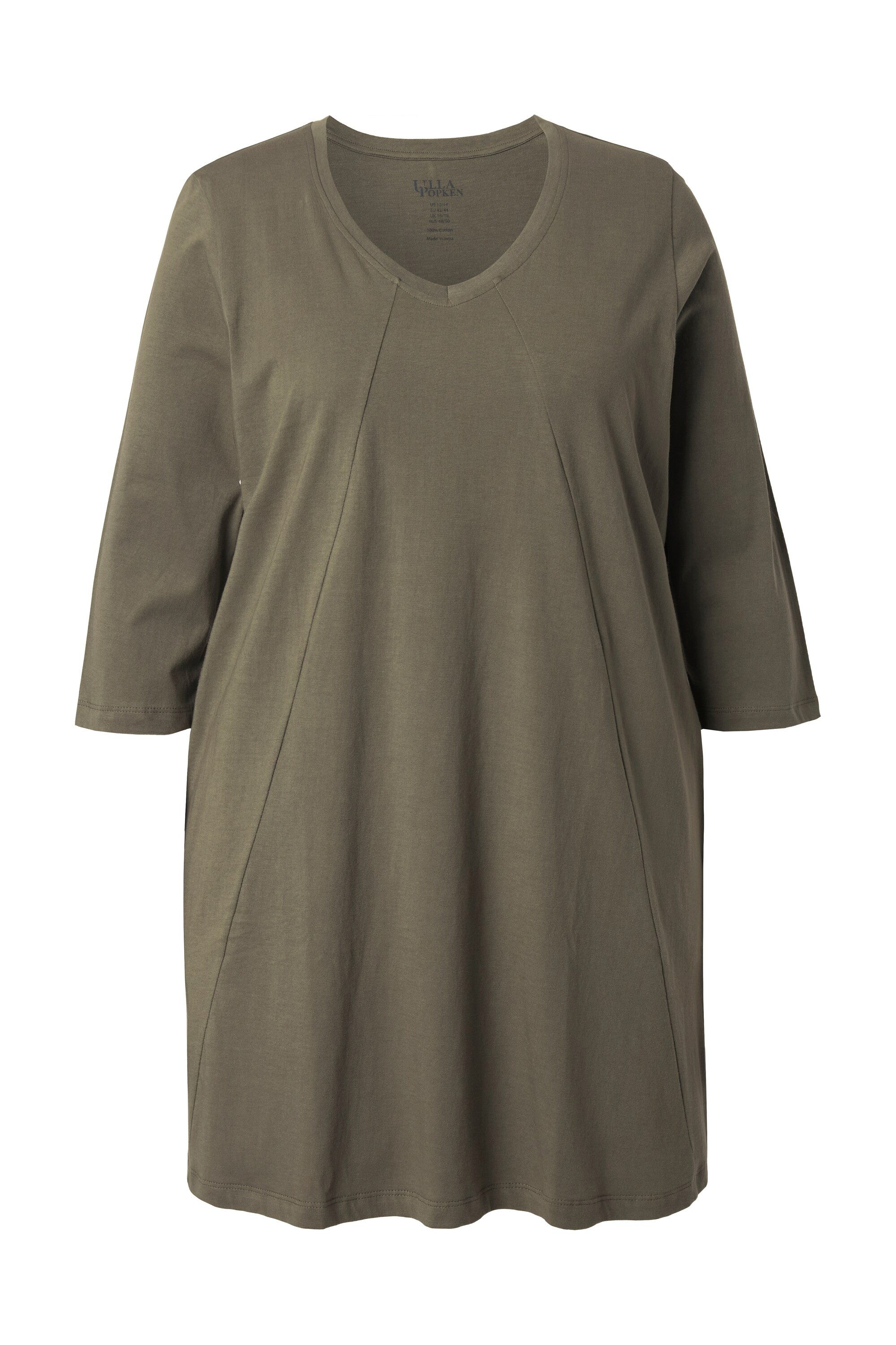 Ulla Popken Longshirt Longshirt Ziernähte A-Linie V-Ausschnitt 3/4-Arm günstig online kaufen