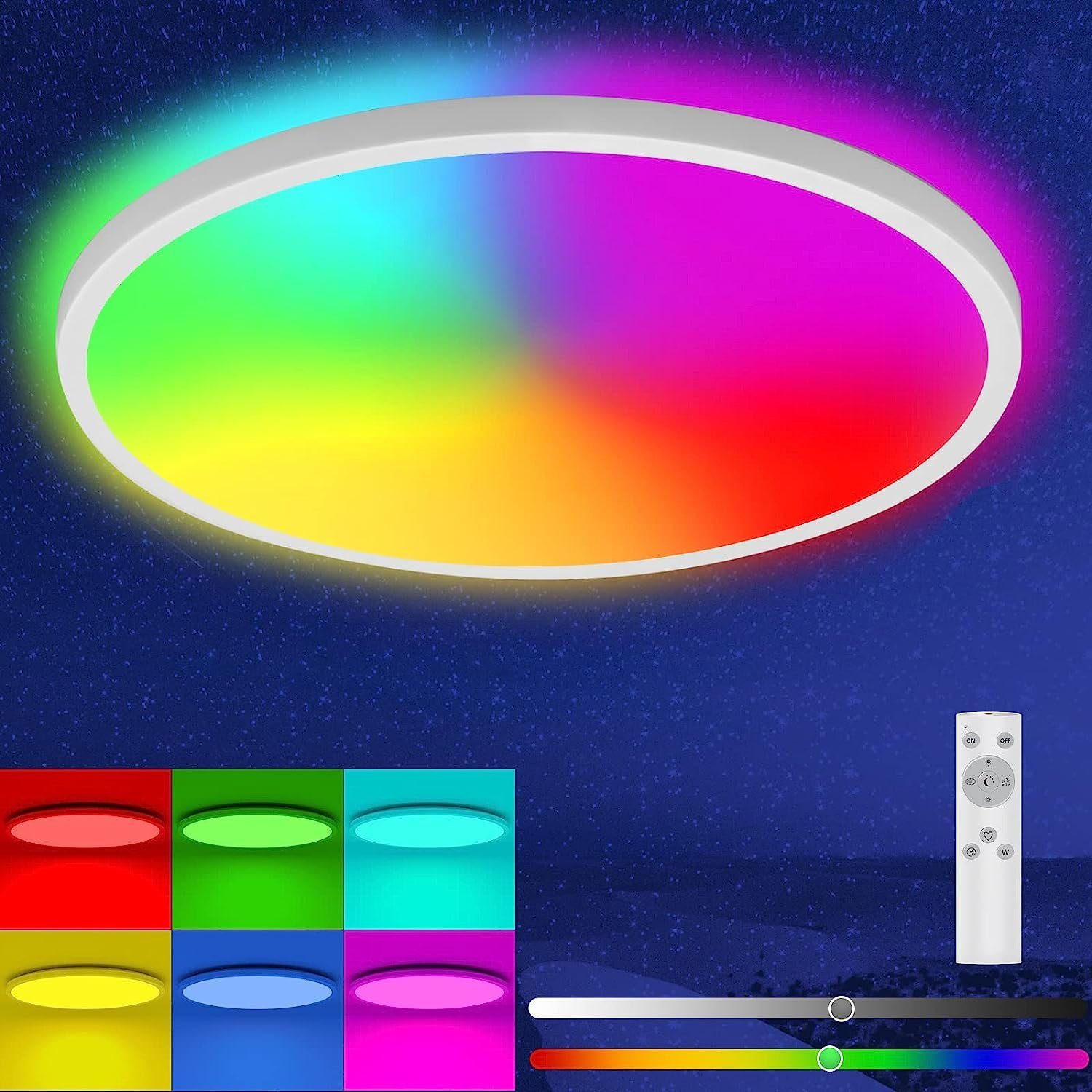 Fernbedienung 1600LM RGB Stufenloses RGB, Dimmen integriert, Deckenleuchten fest LED Daskoo mit RGB, Deckenlampe Ø295×25mm, 18W