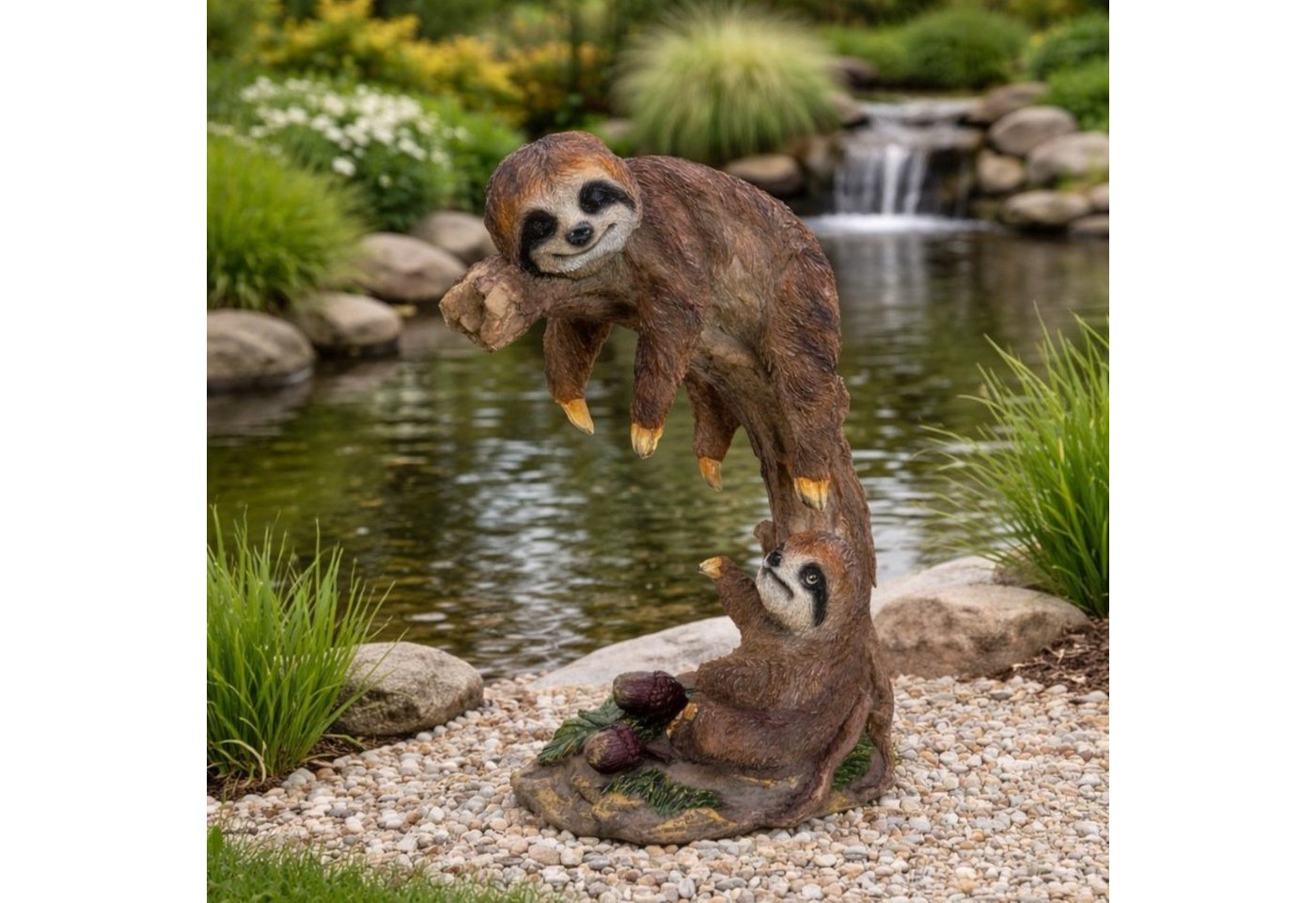 Online-Fuchs Gartenfigur 2 chillige Faultiere mit Baum für außen - Deko Figuren Frühling Sommer, wetterfest - detailreich gearbeitet - 23 bis 33 cm groß