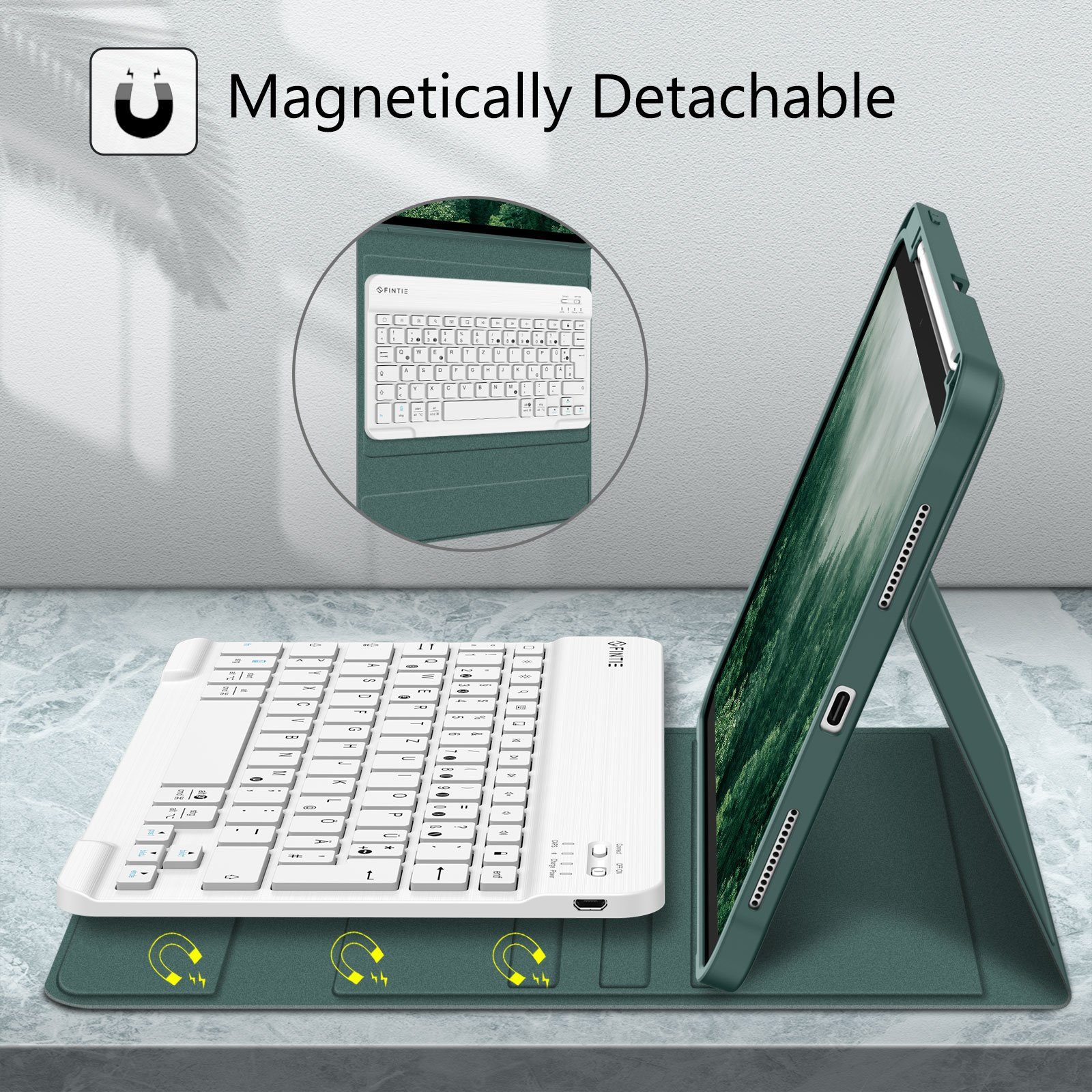 Fintie für iPad 11. Generation 11" 2025(A16), iPad 10. Generation 2022 10.9" Apple-Tastatur (Case mit Pencil Halter, magnetisch Abnehmbarer Tastatur(QWERTZ Layo – Bild 3 von 5