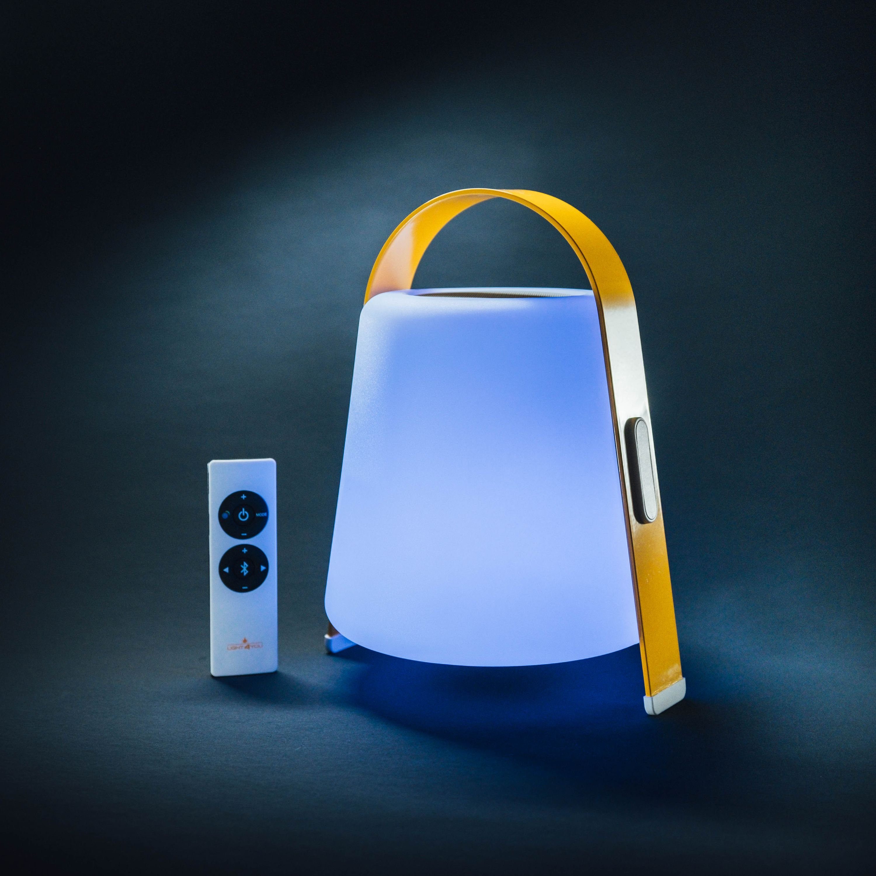4-Stufen Lichtmodi Schwaiger Tischleuchte Ein-/Ausschalten Lautsprecher, Lautsprecher, LED, Fernbedienung verschiedene LED zum Lampe, zehn IP44, der verschiedene 661750, Lichtmodi, verschiedene Farben, dimmbar, integrierter Bluetooth
