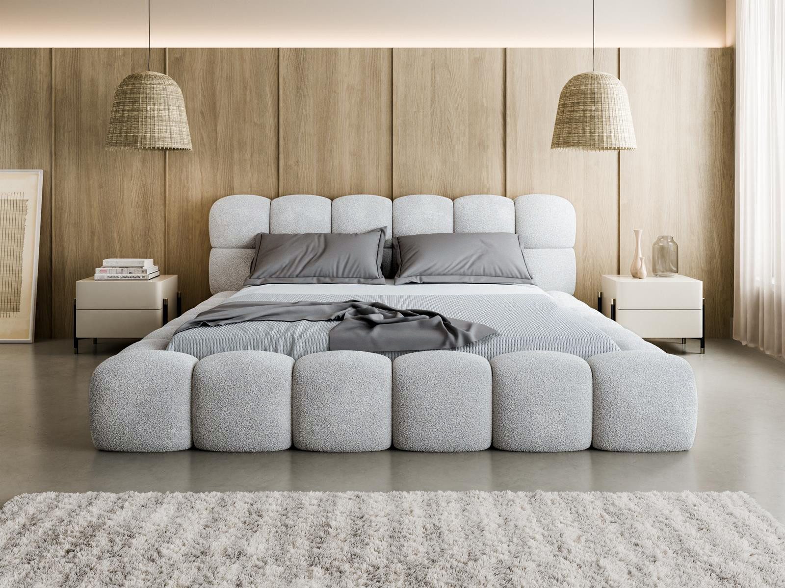 Compleo Polsterbett BUBBLE boucle Designerbett 140/160/180x200 BIZU, Wolken günstig online kaufen