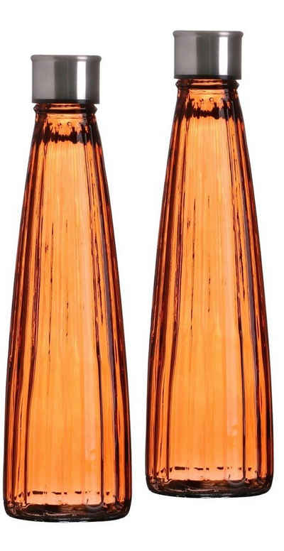 Emilja Wasserkaraffe Wasserflasche 750ml Line orange - 2 Stück - Glasflasche