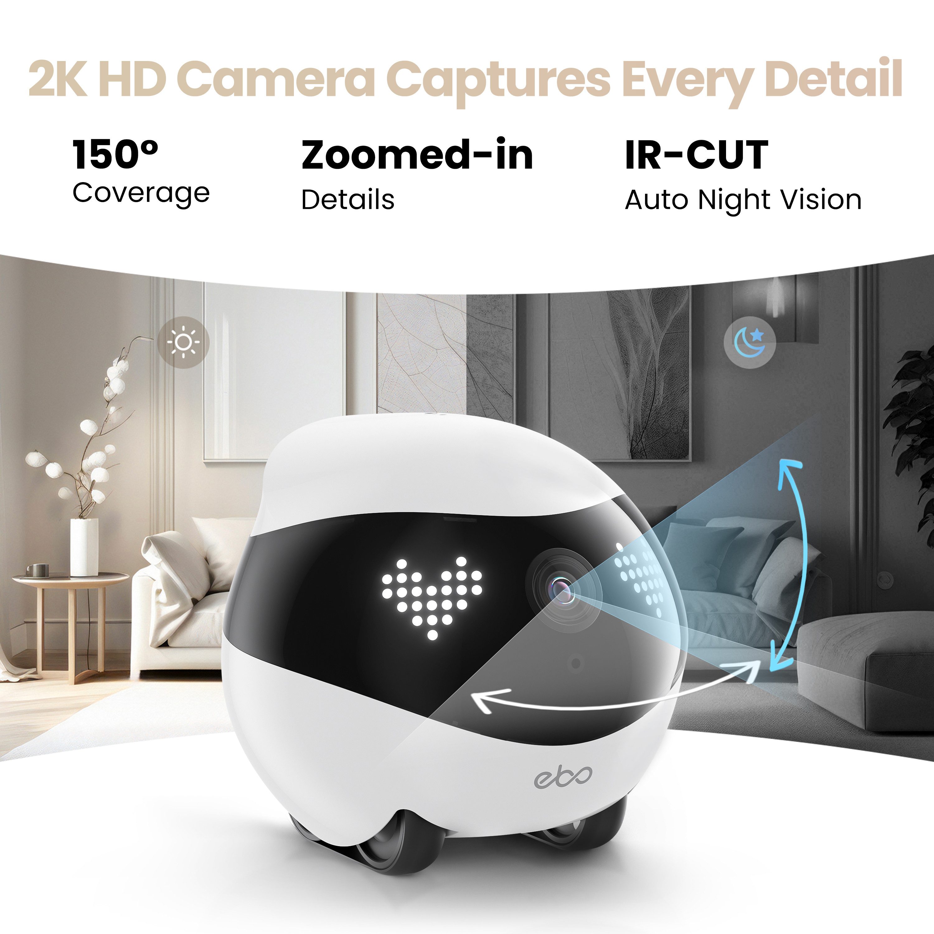 Enabot Smart Home Kamera EBO Air 2: KI‑Begleitroboter mit HD‑Video, Interaktion & Auto‑Tracking (Innenraum)