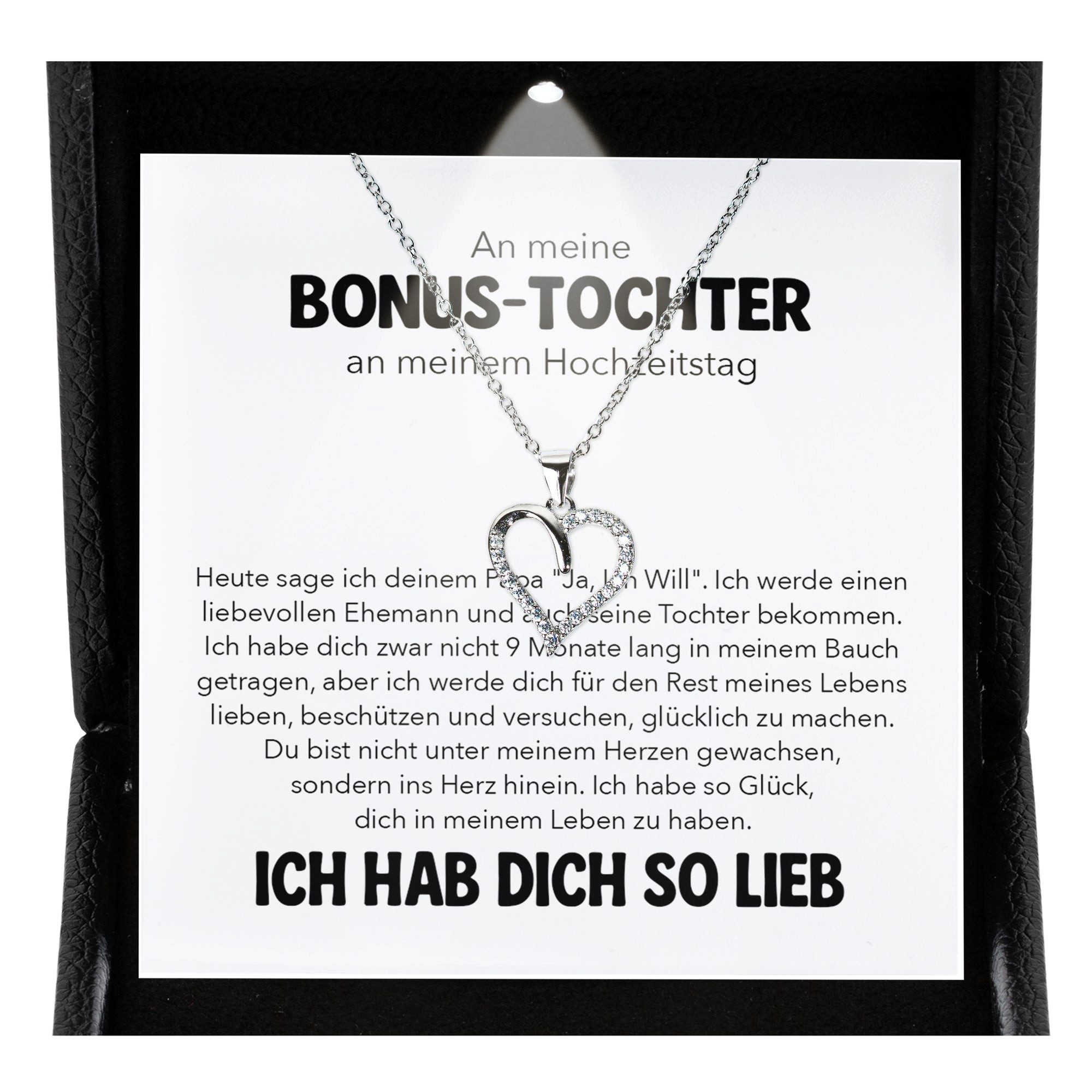 Valentinstagsgeschenk 22Feels Schmuckset Neue Stieftochter Geschenk zur Hochzeit der Stiefmutter Herz Halskette (inkl. Geschenktasche, Karte, Poliertu