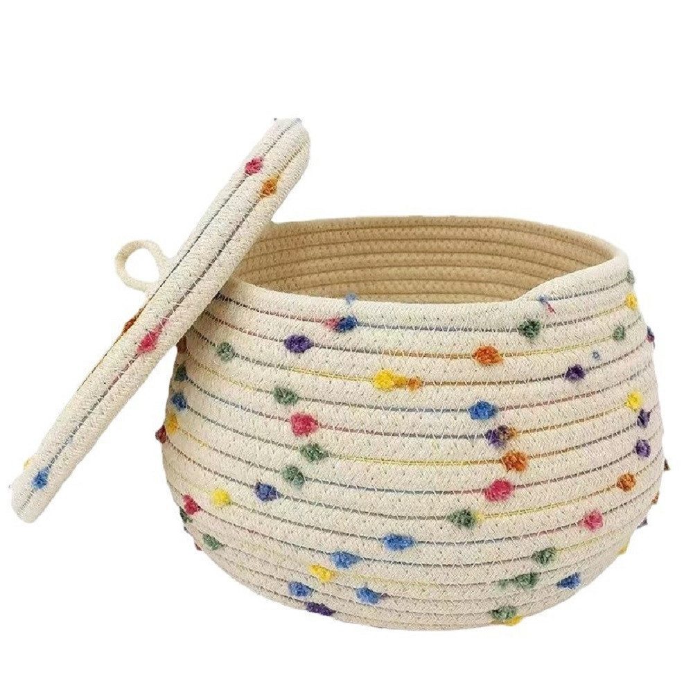 AURIVION Aufbewahrungskorb Geflochtener Korb aus Baumwollseil mit Deckel (Set, 1 St., Dekorativer Flechtkorb für Ordnung und stilvolle Dekoration), Aufbewahrungsbox Korb für Pflanzen & Wohnaccessoires