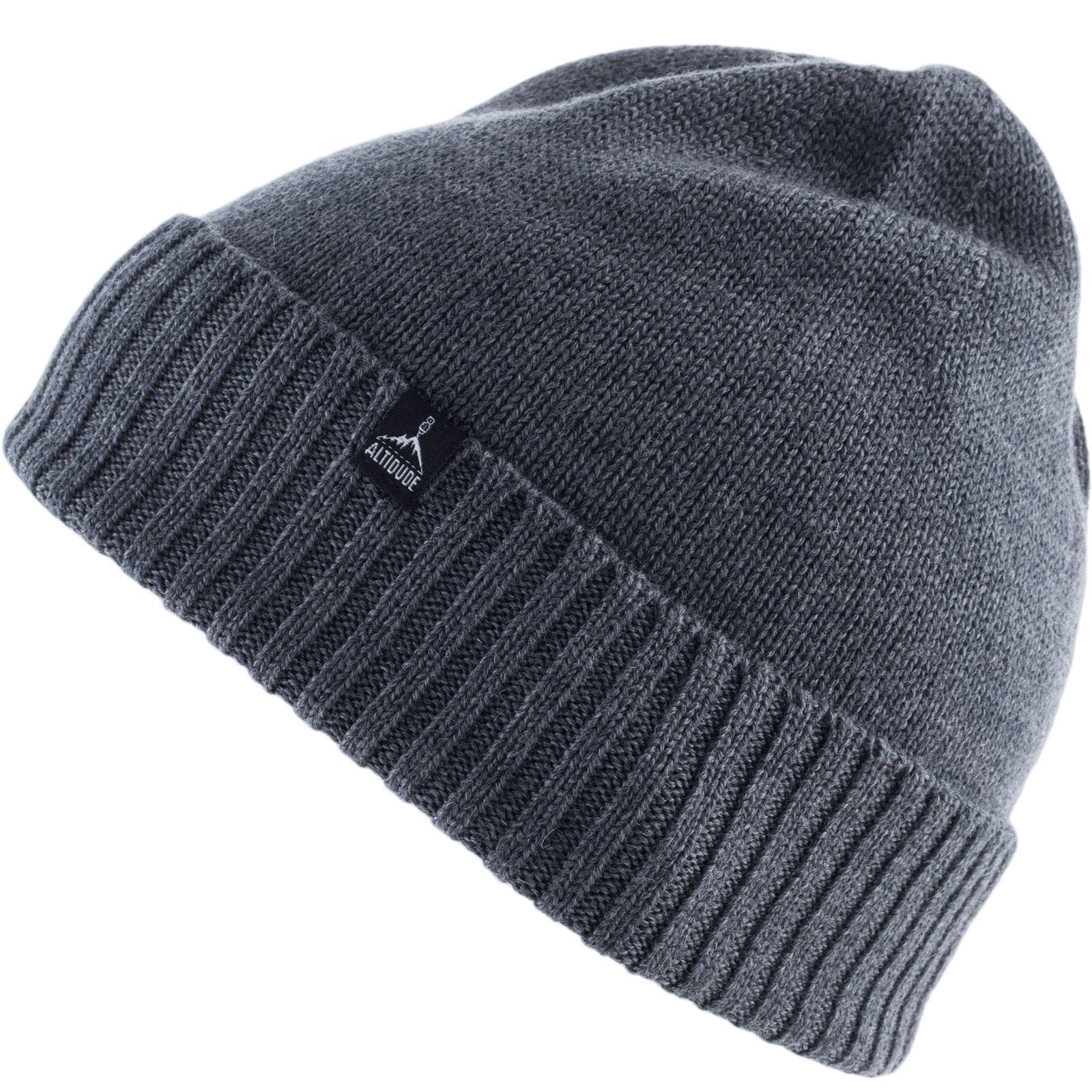 ALTIDUDE Beanie Winter Mütze Plain Fein Strickmütze Unisex Beanie 100% Merino Wolle Grau