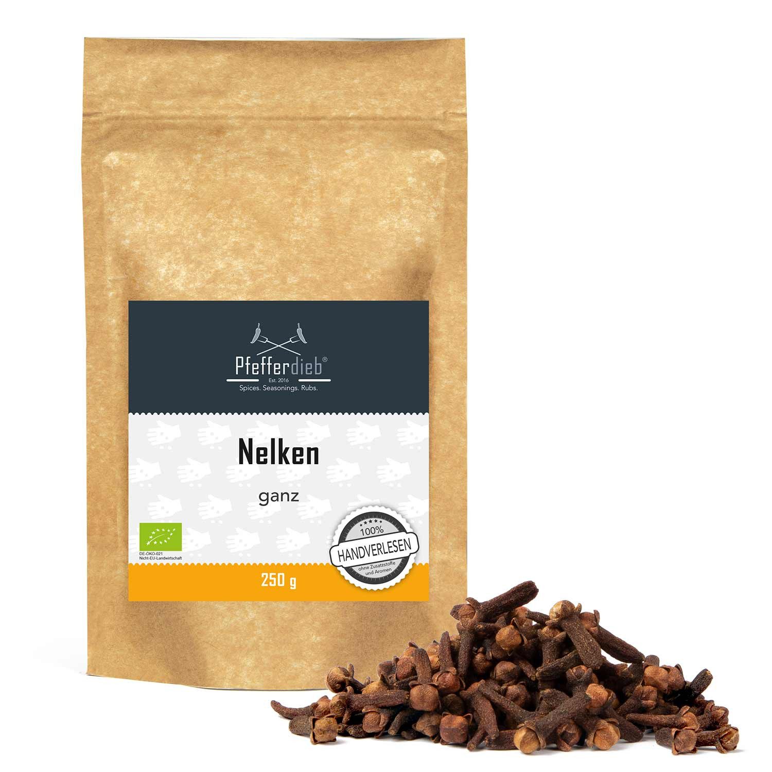 Pfefferdieb Gewürz Nelken handselektiert ganz, BIO, 250g, Intensiv, würzig und sehr ausgewogen aromatisch.