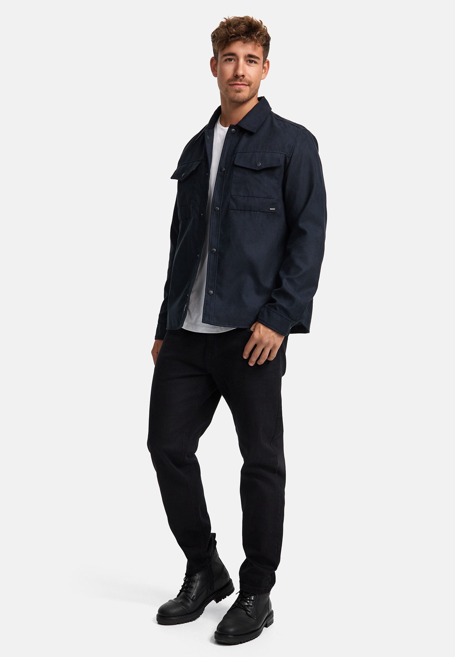 Indicode Langarmhemd Herren INFinny Herrenhemd Langarm Stylisches Fake-Suede-Hemd